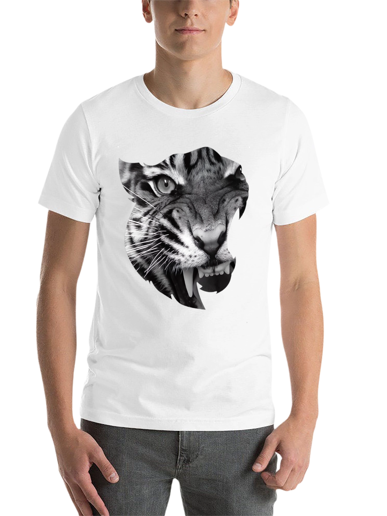 Black Men's Black T-Shirt with Tiger Graphic view 14