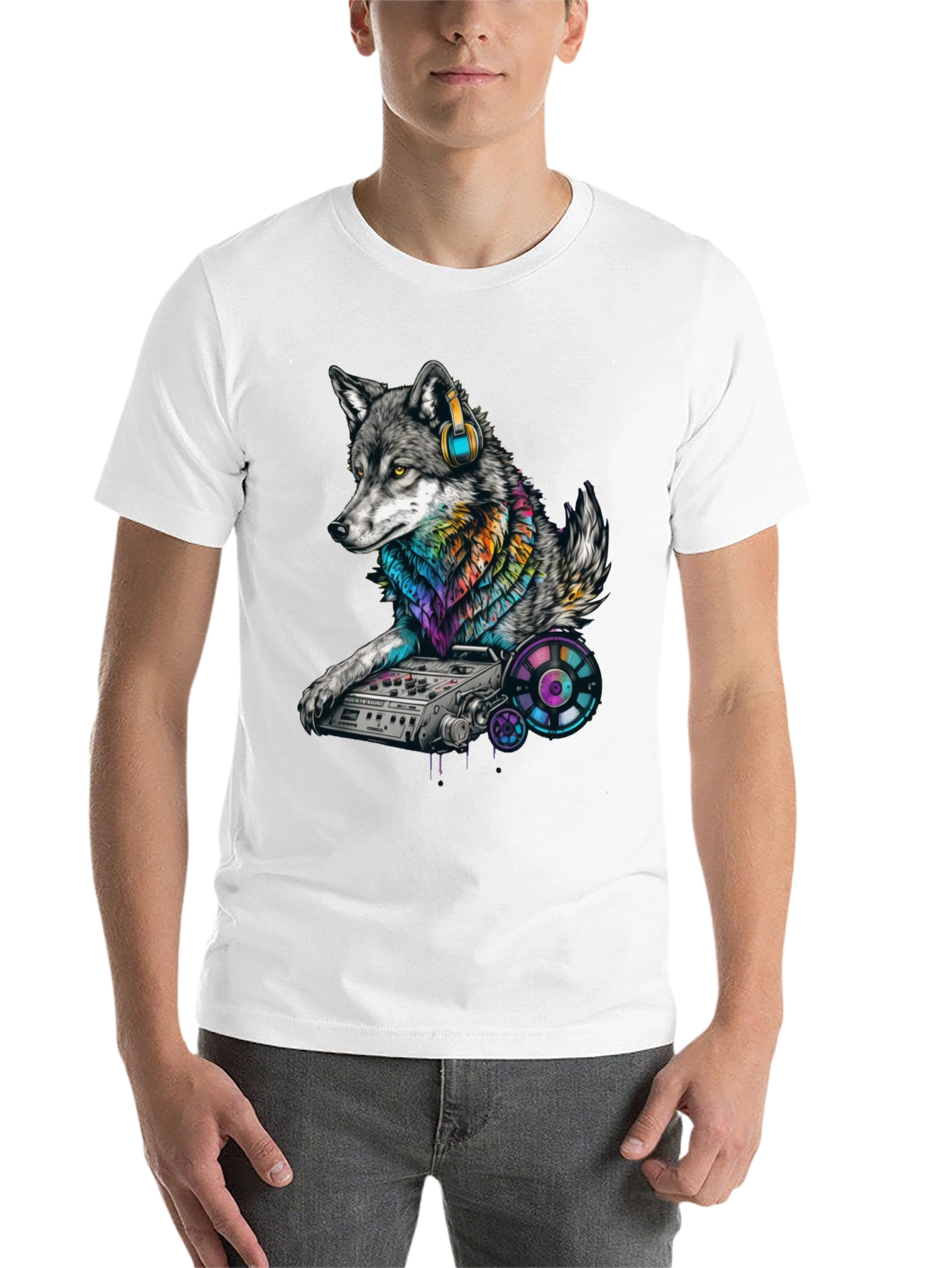 Black DJ Wolf Graphic T-Shirt - Cool Music Lover Tee view 14