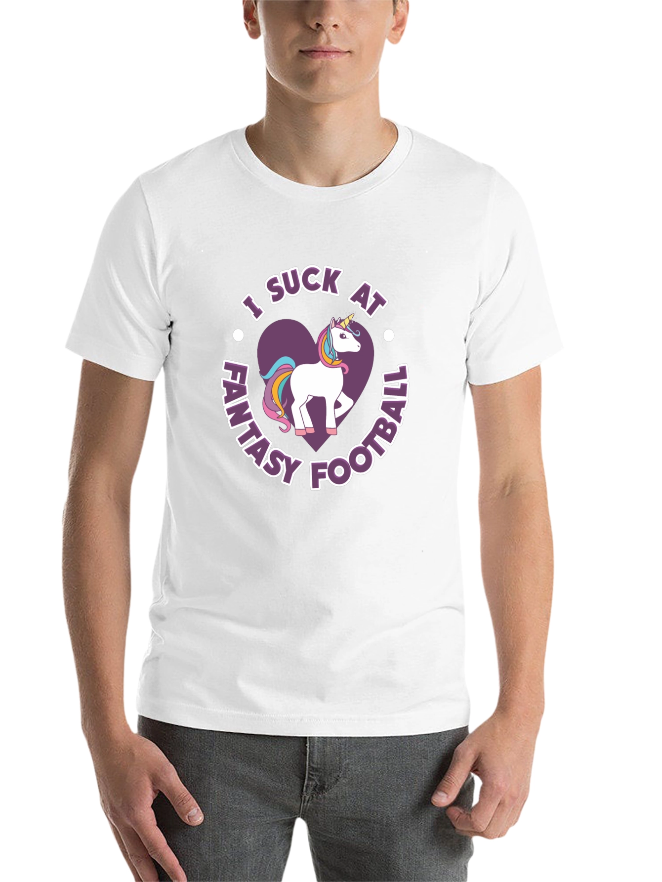 Black Funny "I Suck at Fantasy Football" Unicorn T-Shirt view 14