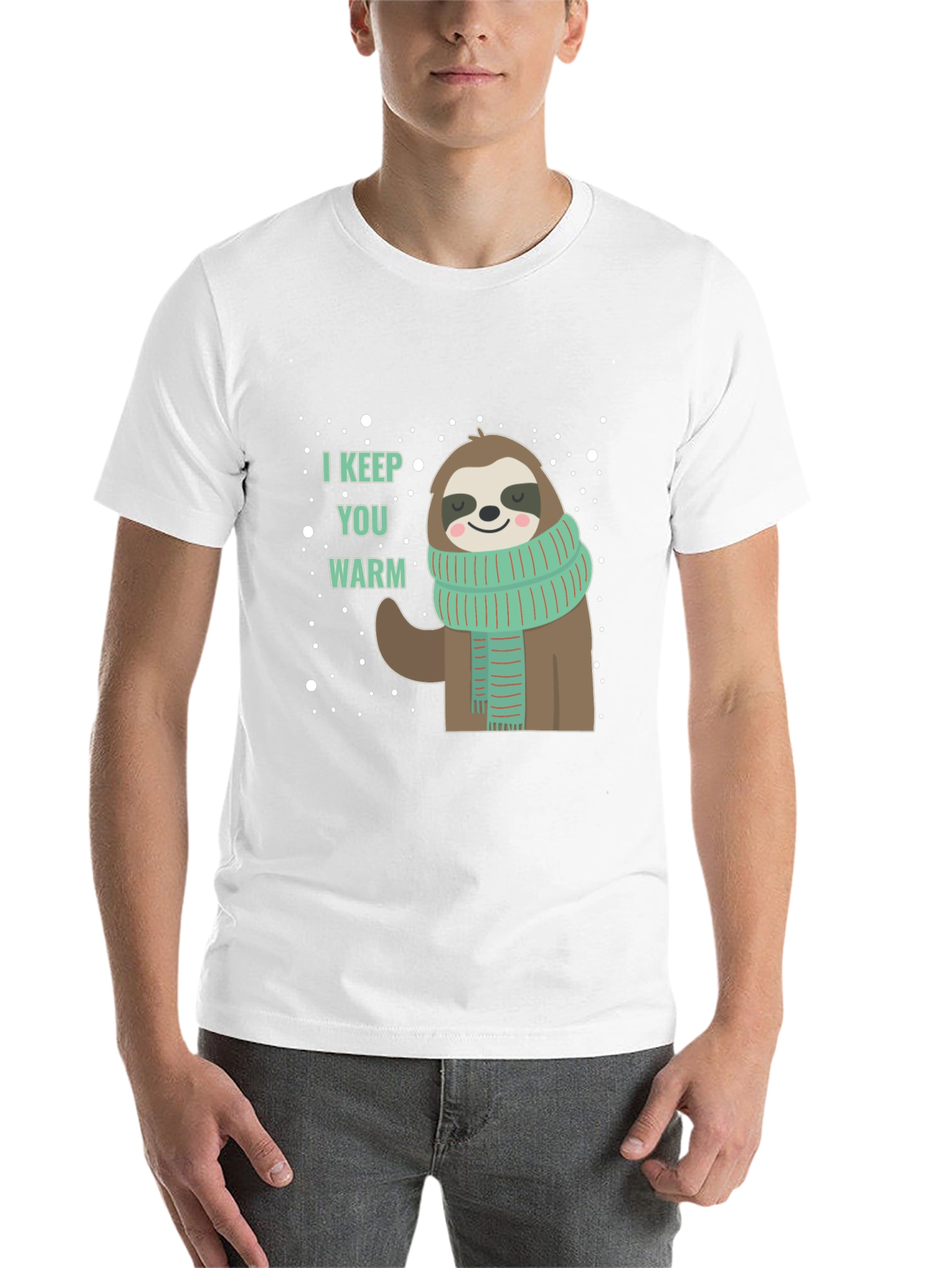 Black Cute Sloth Winter T-Shirt - I Keep You Warm view 14