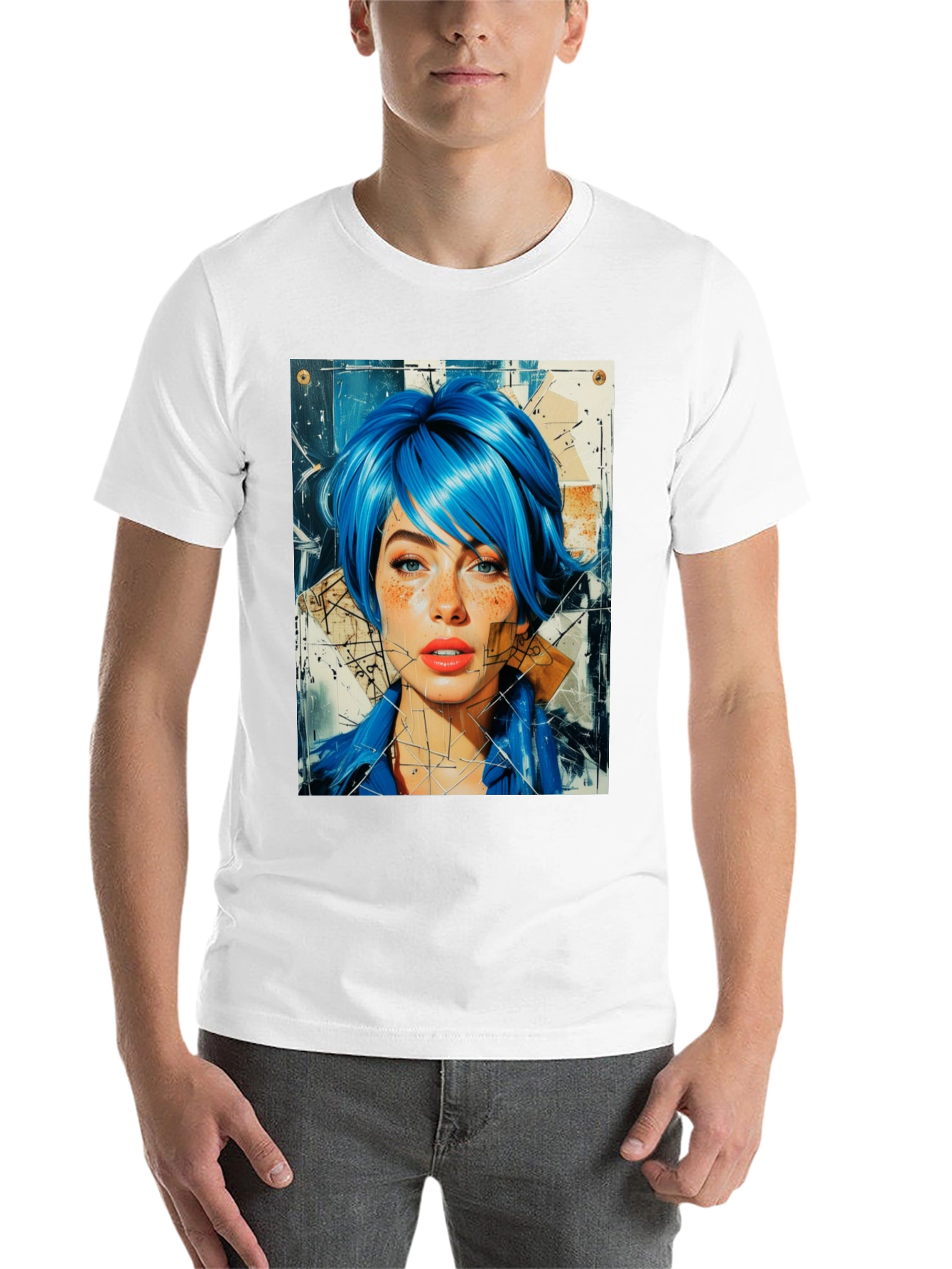 Abstract Blue Hair Woman Graphic Tee - 14