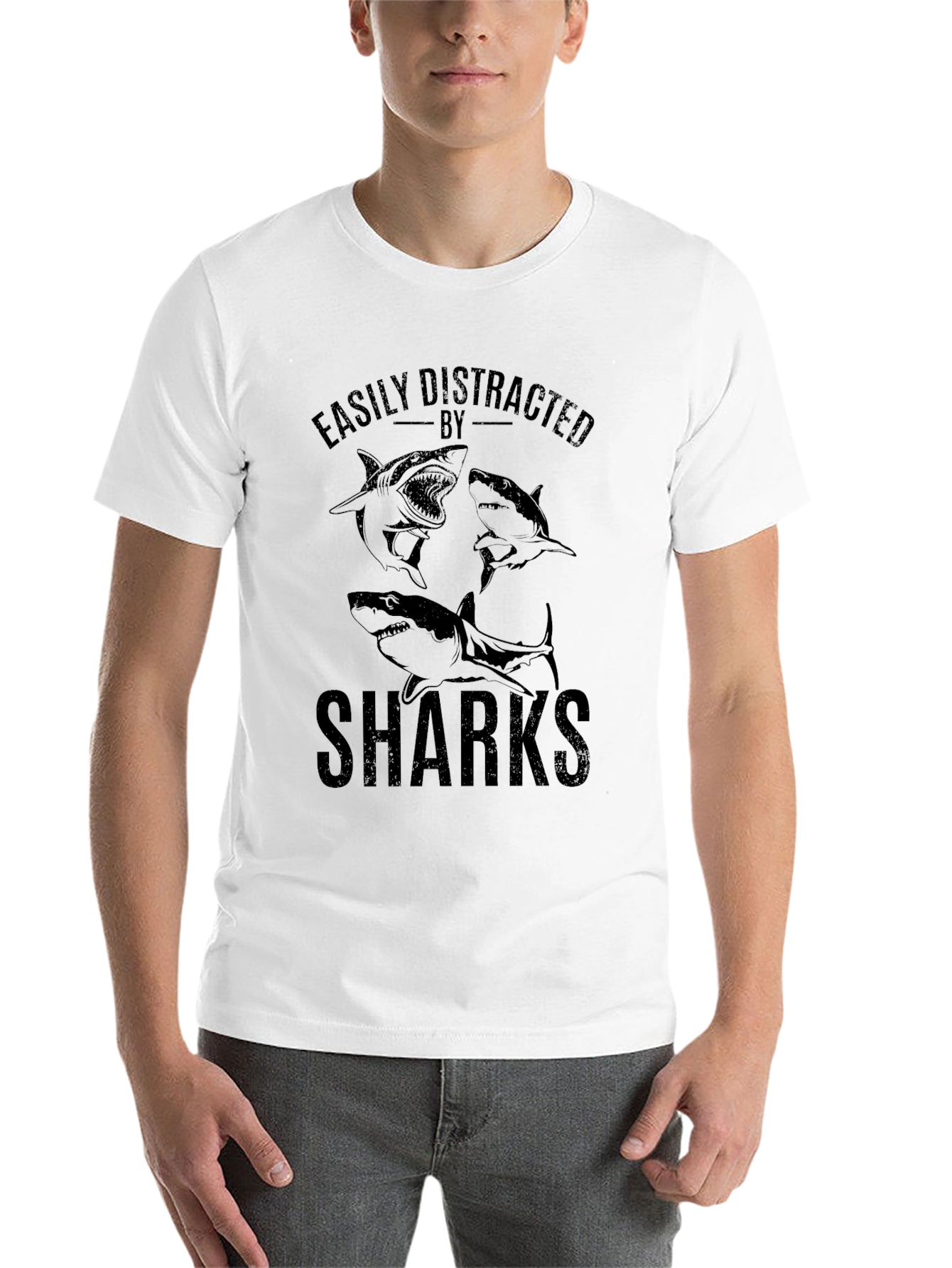Black Easily Distracted by Sharks Graphic T-Shirt view 14