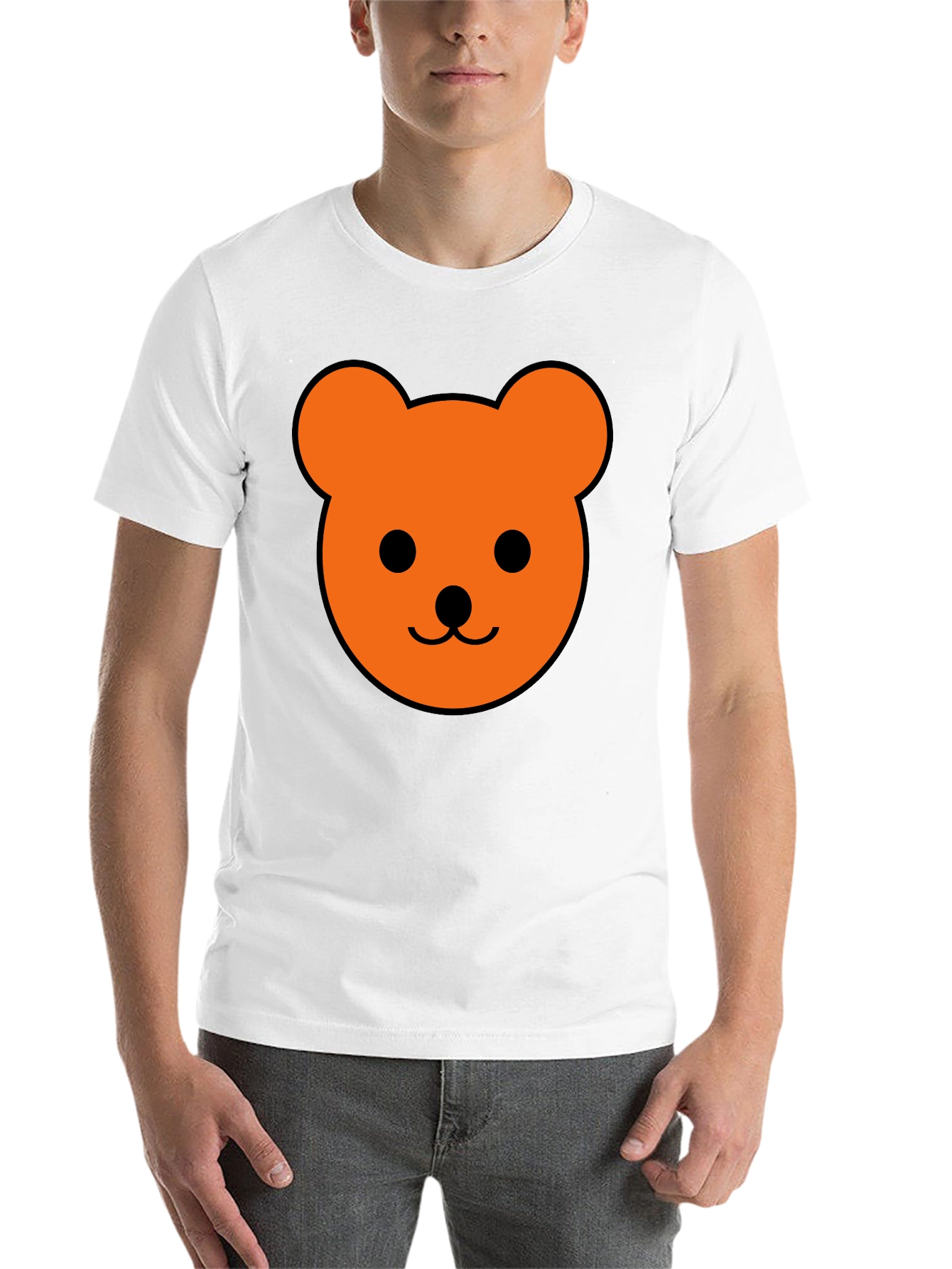 Black Men's Black T-Shirt with Orange Bear Graphic view 14