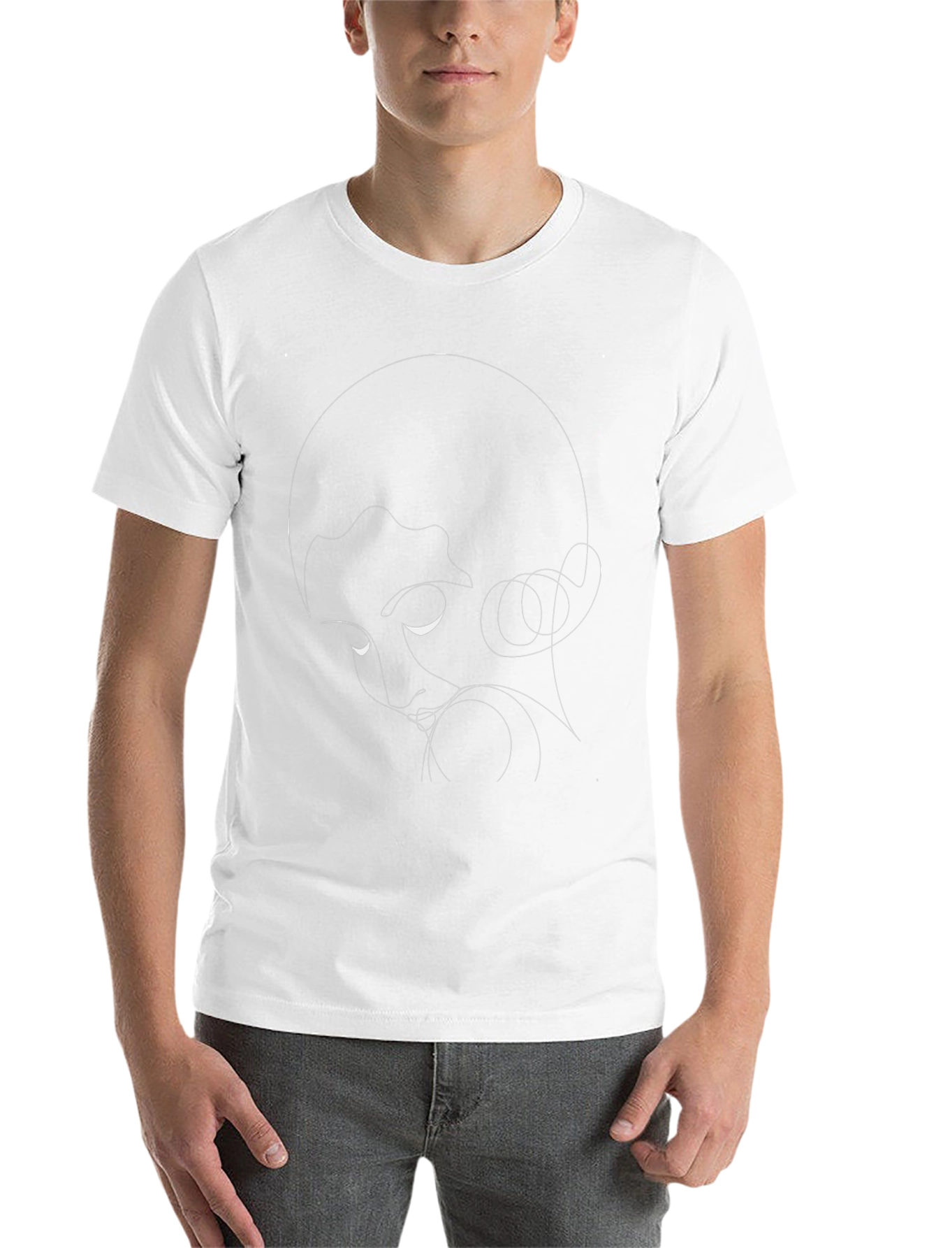 Black Abstract Face Line Art Black T-Shirt view 14