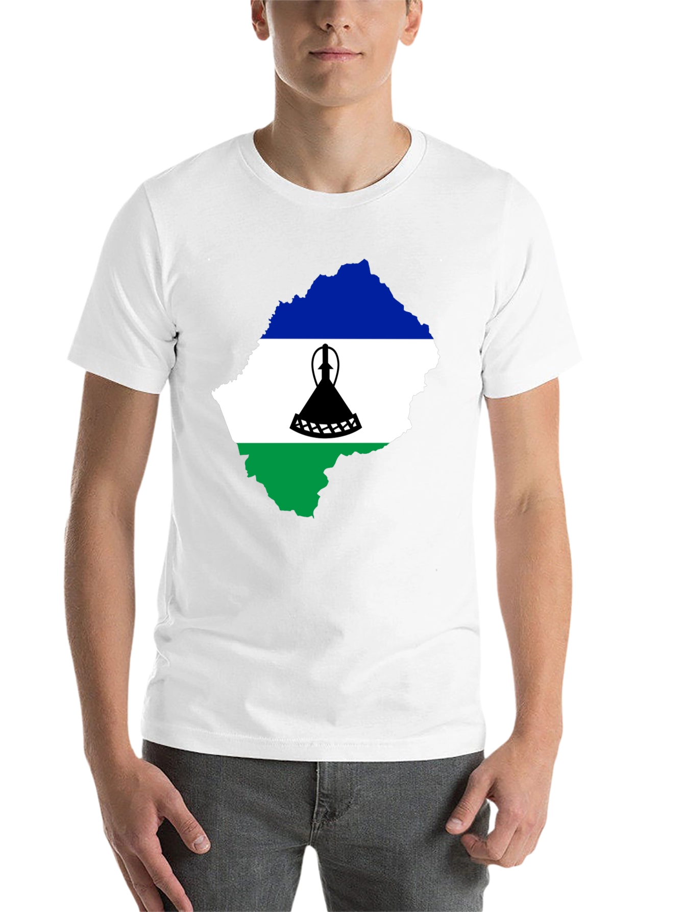 Lesotho Flag Map T-Shirt - Black - 14