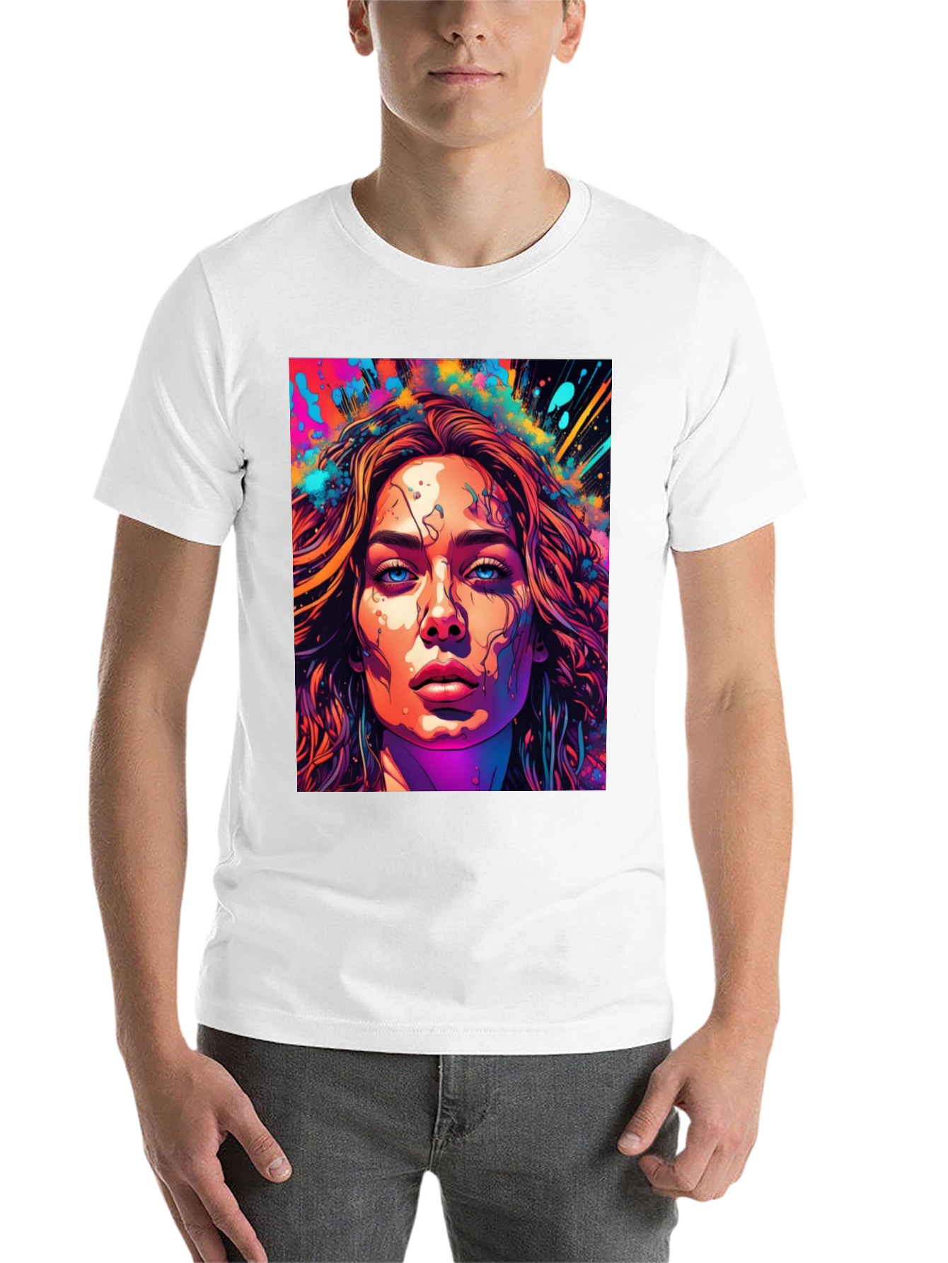 Black Artistic Women's Face Graphic T-Shirt view 14