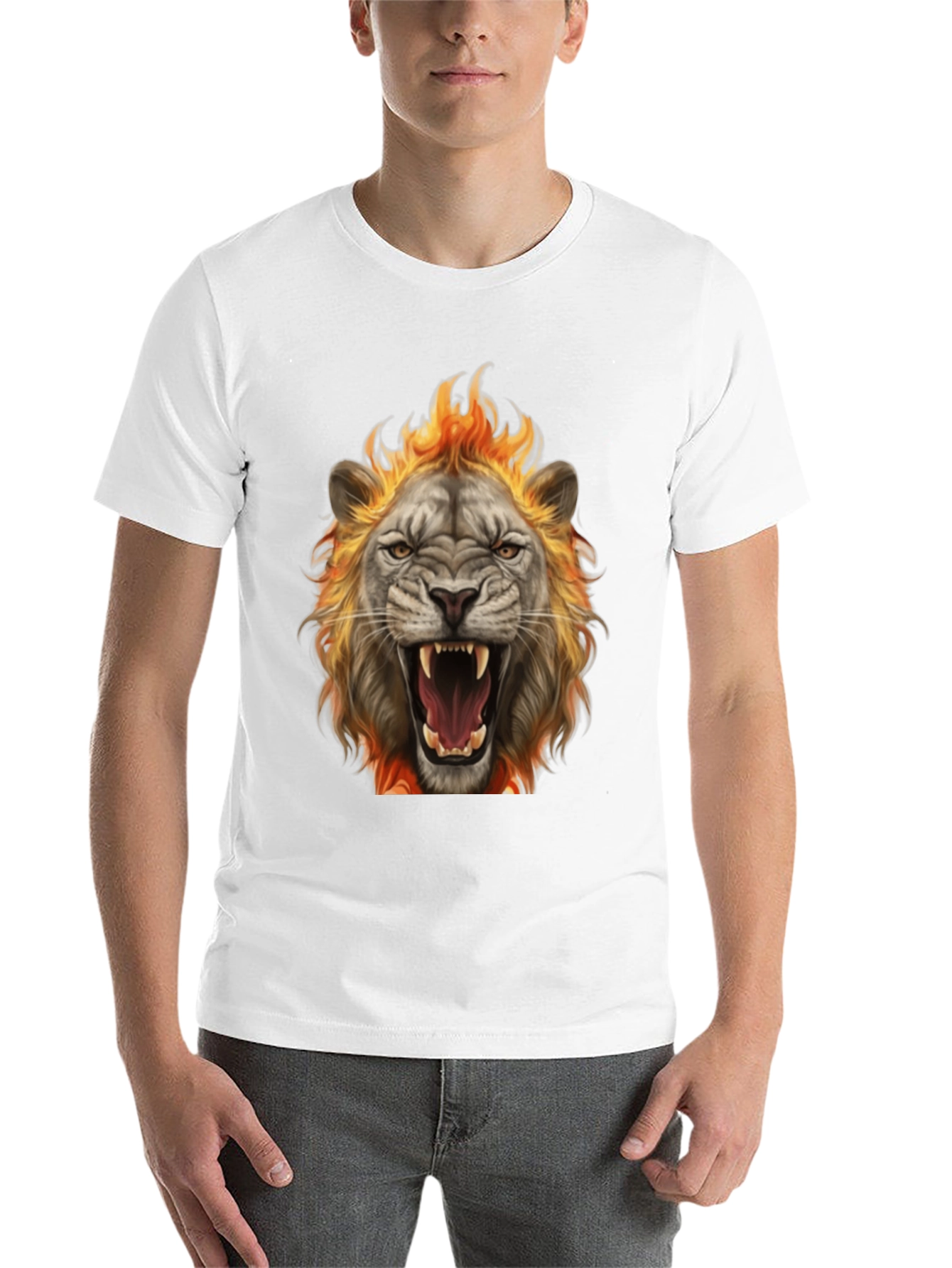 Black Fiery Lion Graphic Tee - Bold Animal Print T-Shirt view 14