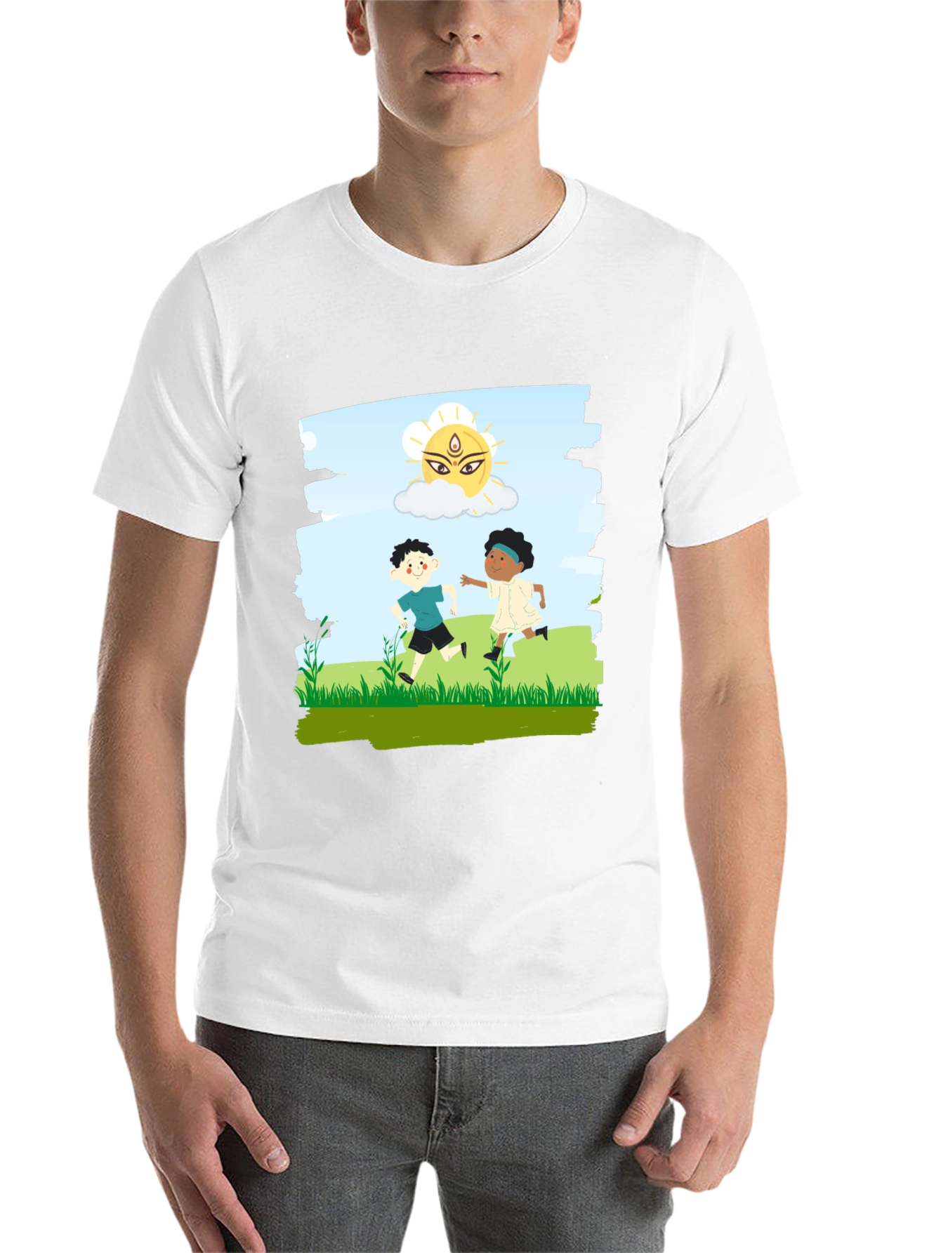 Black Kids Playing Graphic T-Shirt - Black Cotton Blend view 14