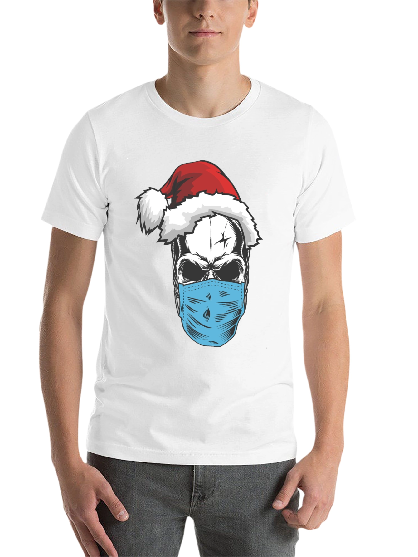 Black Skull Santa Mask T-Shirt - Holiday Humor view 14