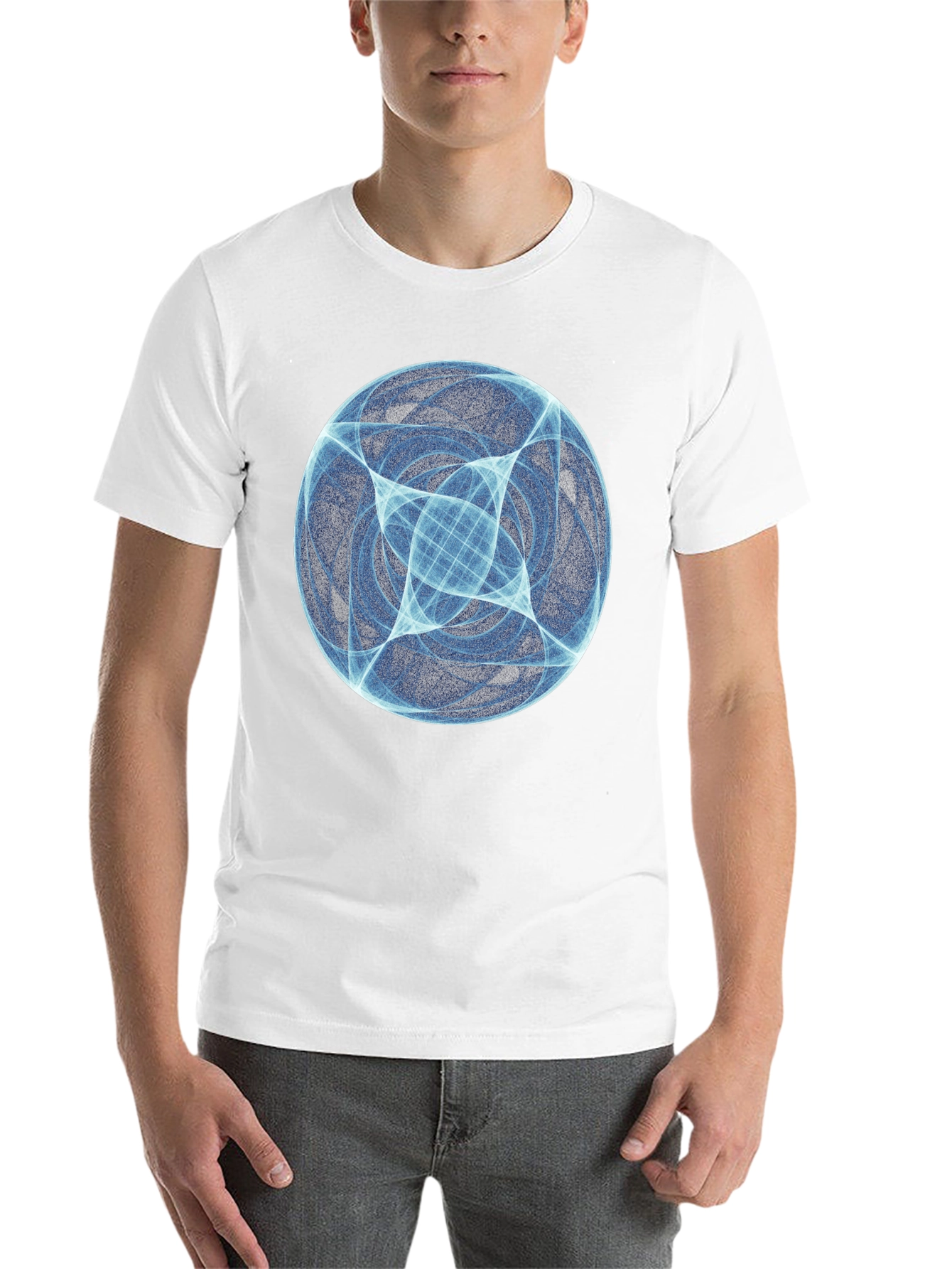 Black Abstract Blue Orb Graphic Black T-Shirt view 14