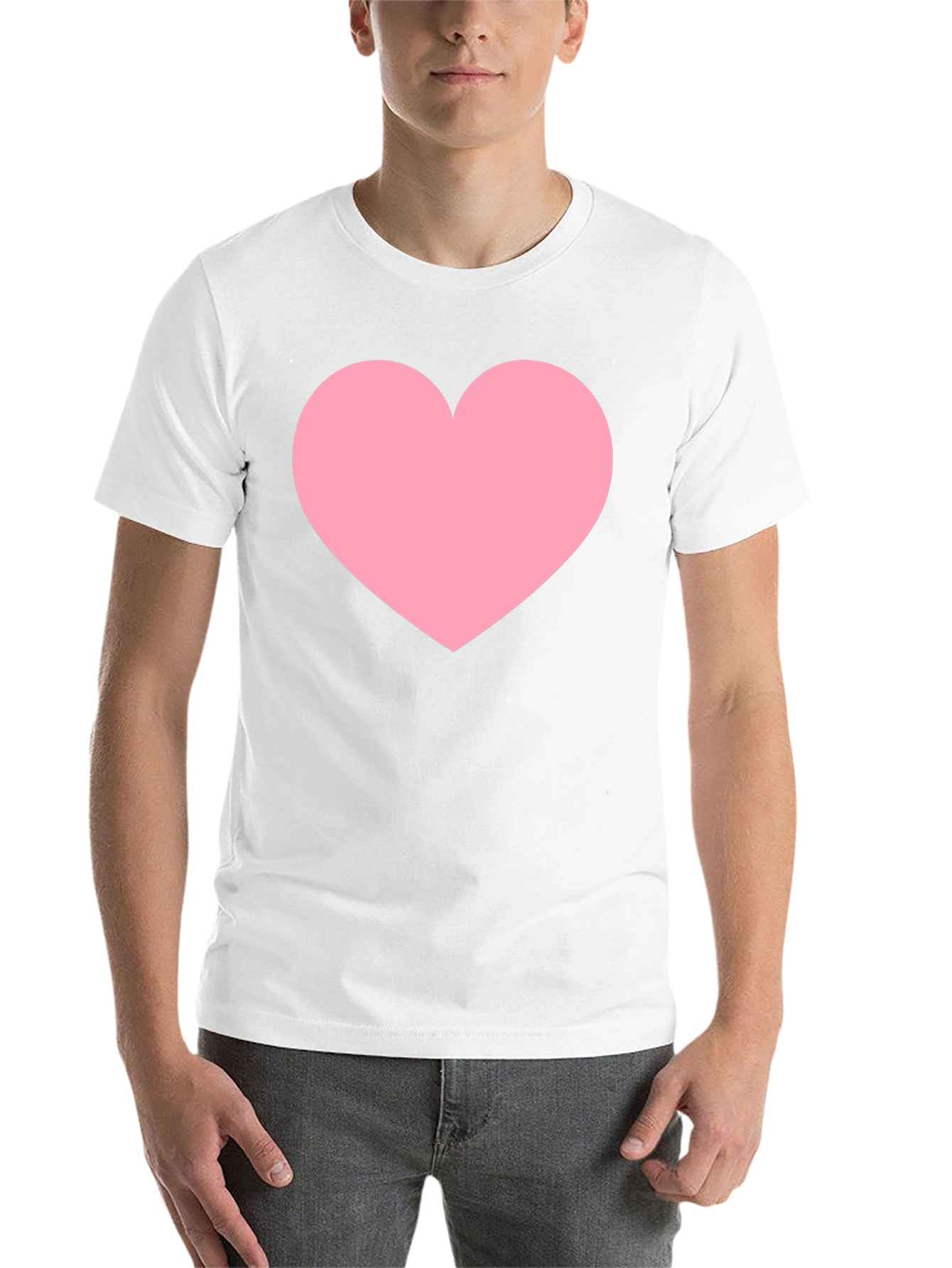 Black Men's Black T-Shirt with Pink Heart Print view 14