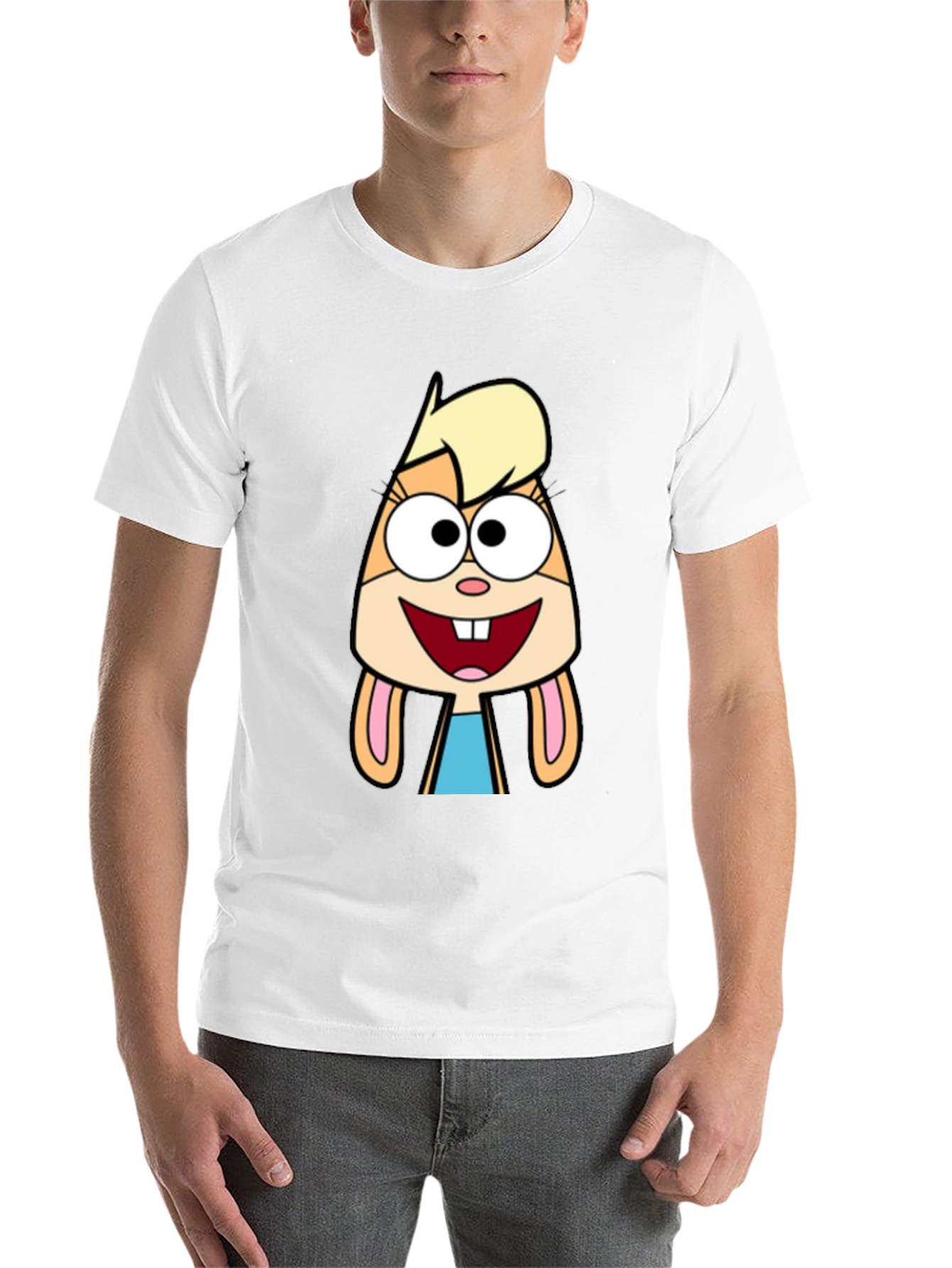 Black Cartoon Rabbit Graphic Tee - Unisex Black T-Shirt view 14