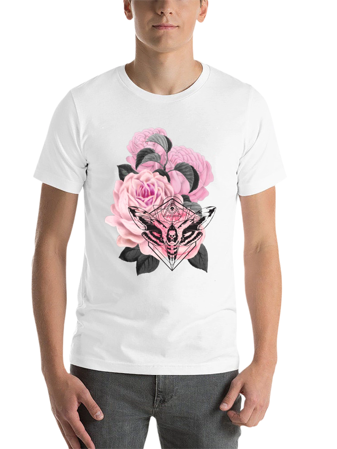 Black Gothic Floral Moth Black T-Shirt view 14