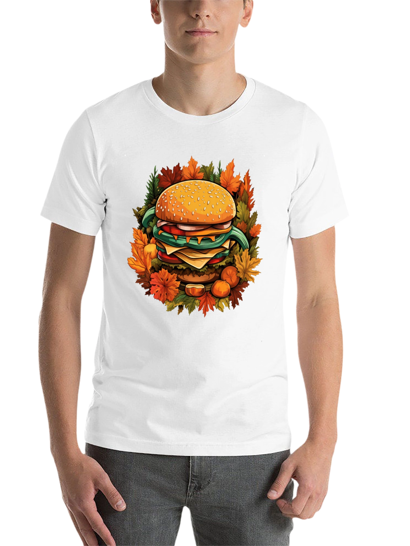 Black Burger Fall Graphic Tee - Black Cotton Casual Wear view 14