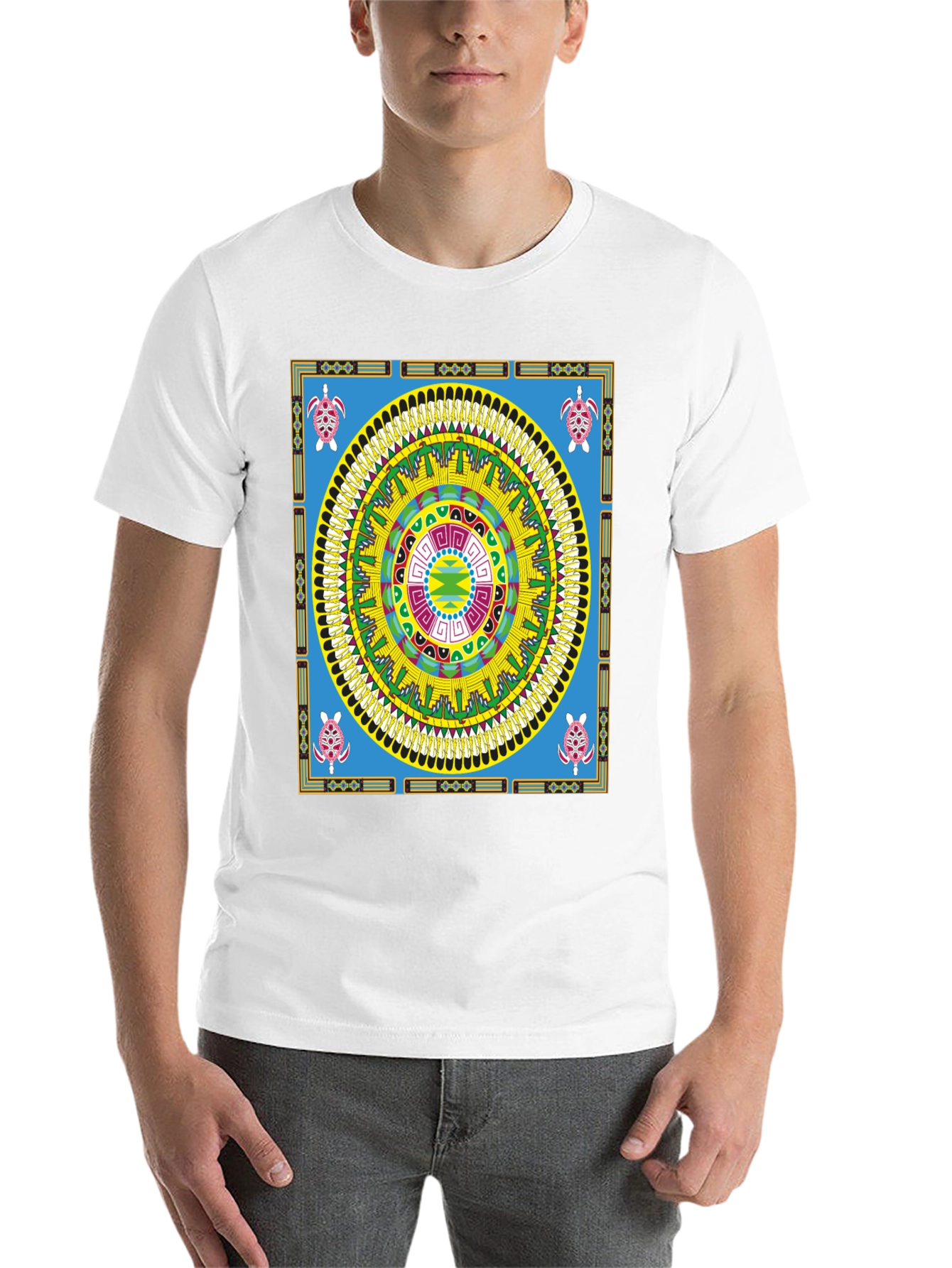 Black Native American Turtle Mandala T-Shirt view 14