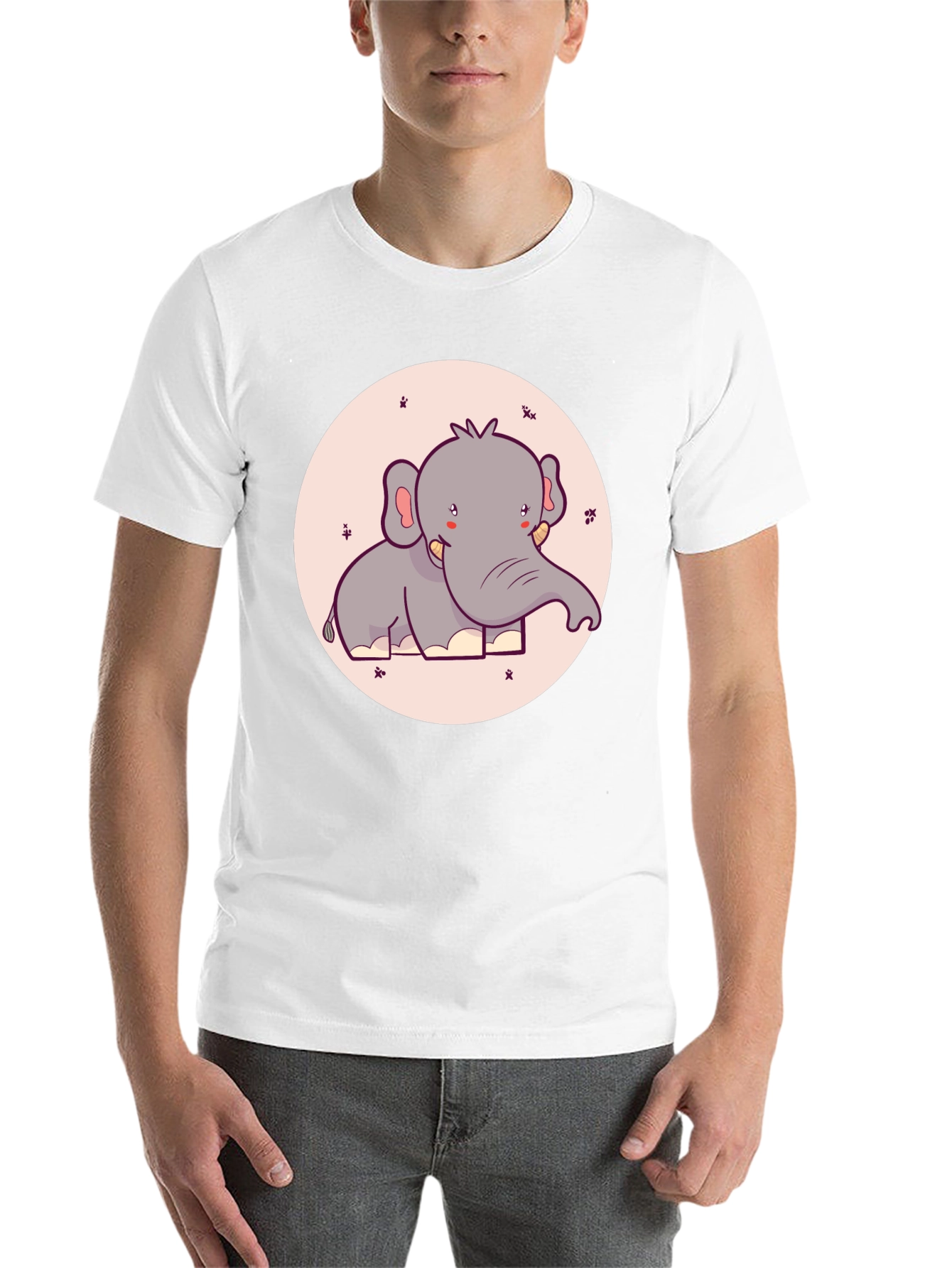 Black Cute Elephant Graphic Tee - Black Cotton T-Shirt view 14