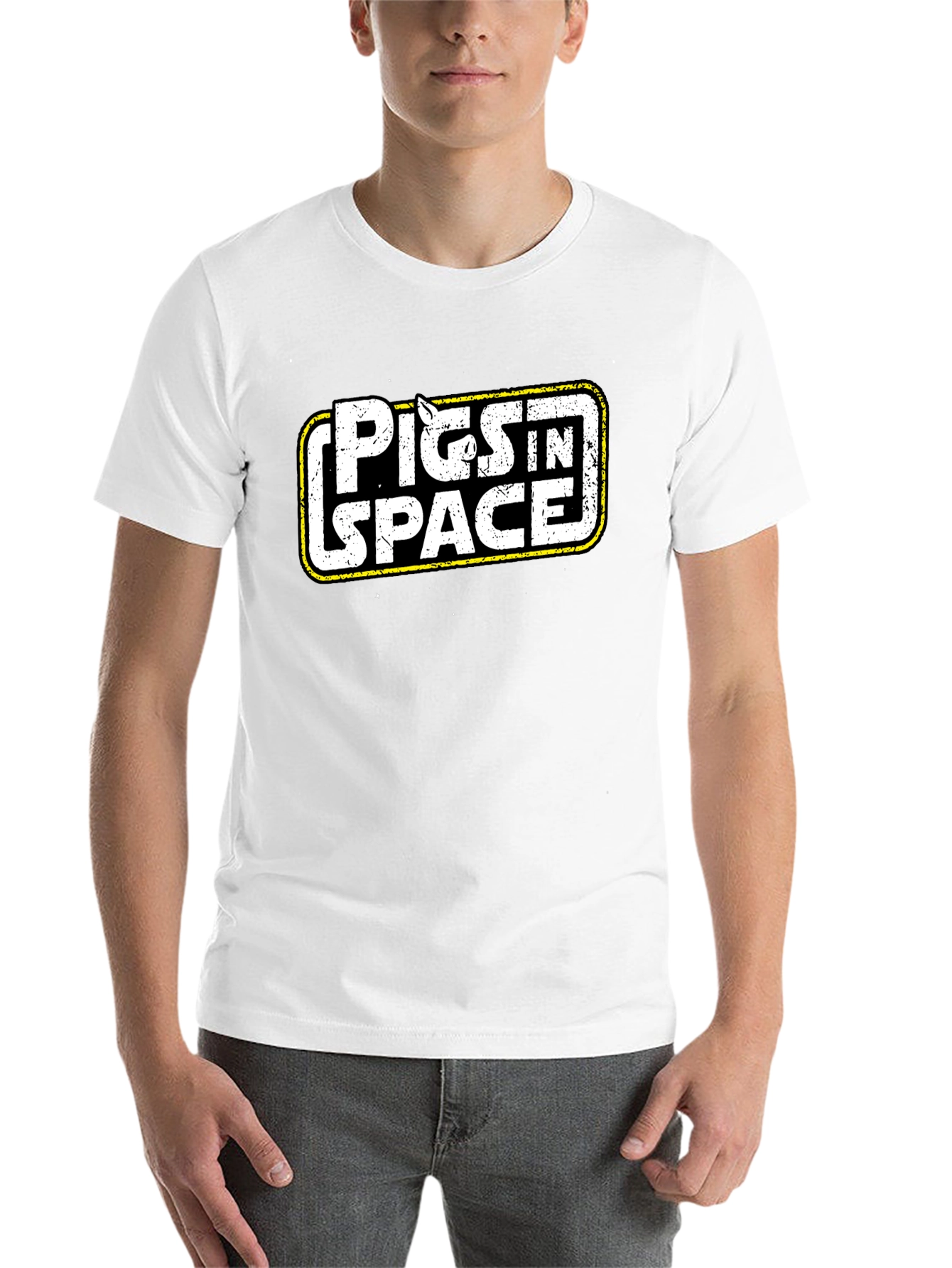 Black Pigs in Space Black Graphic Tee view 14