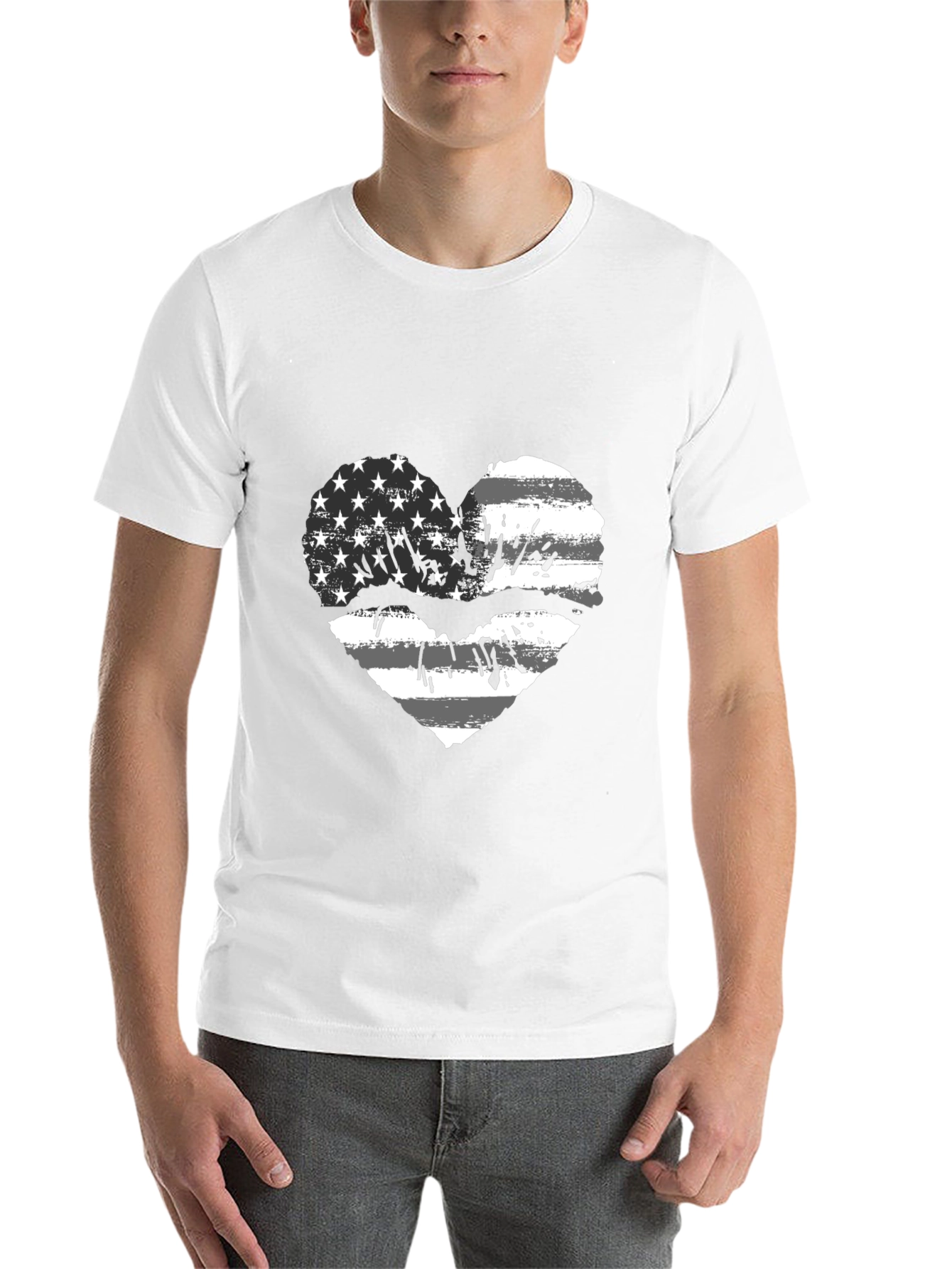 Black American Flag Heart Lips Black T-Shirt view 14