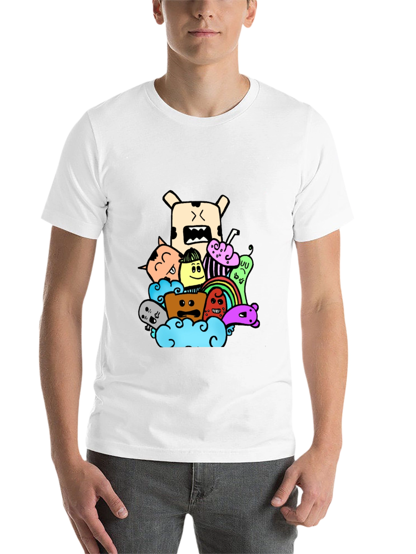 Black Doodle Cartoon Graphic Print Black T-Shirt view 14