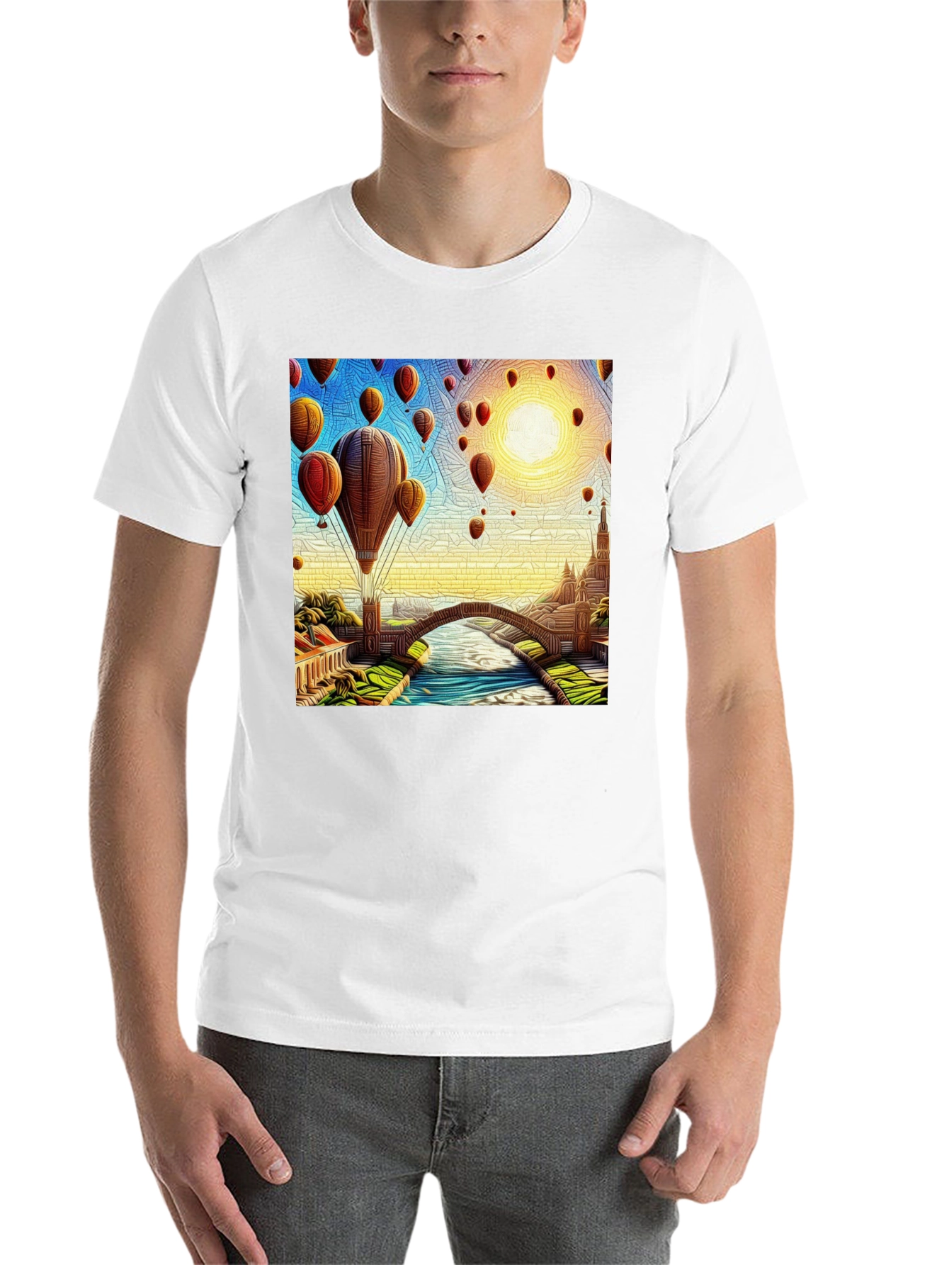 Black Hot Air Balloon Landscape Graphic Tee view 14