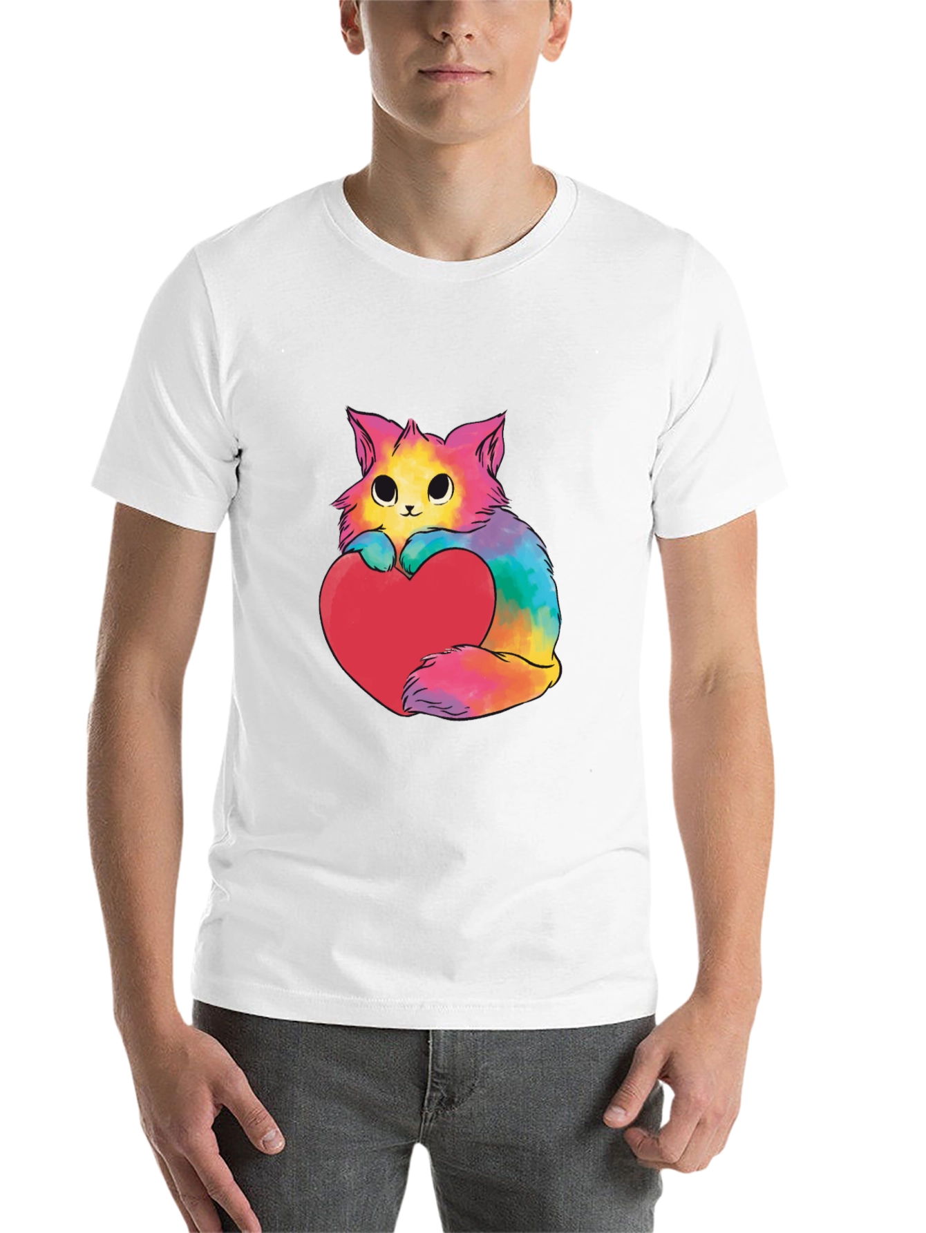 Black Rainbow Cat Heart Graphic Tee - Unisex view 14