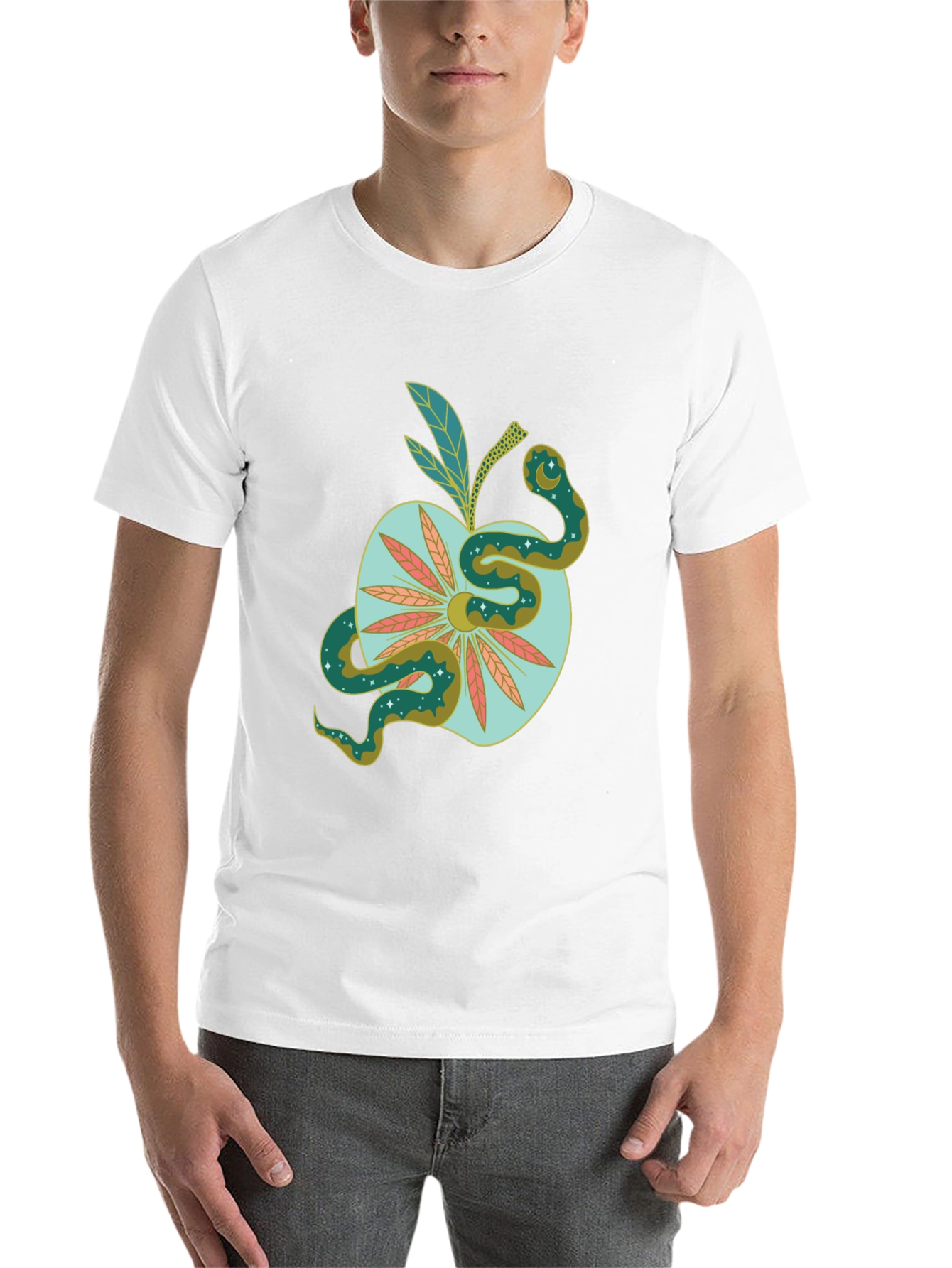 Black Serpent Apple Graphic Tee - Unique Design, Stylish Black T-Shirt view 14