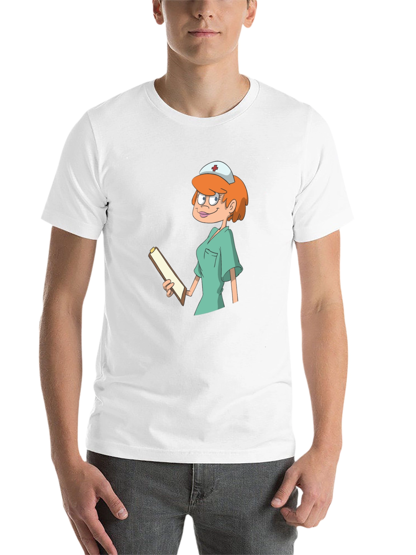 Black Cartoon Nurse Graphic Tee - Unisex Cotton T-Shirt view 14