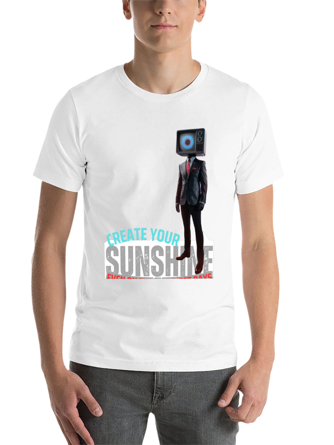 Black Modern TV Head Suit T-Shirt: Create Your Sunshine view 14