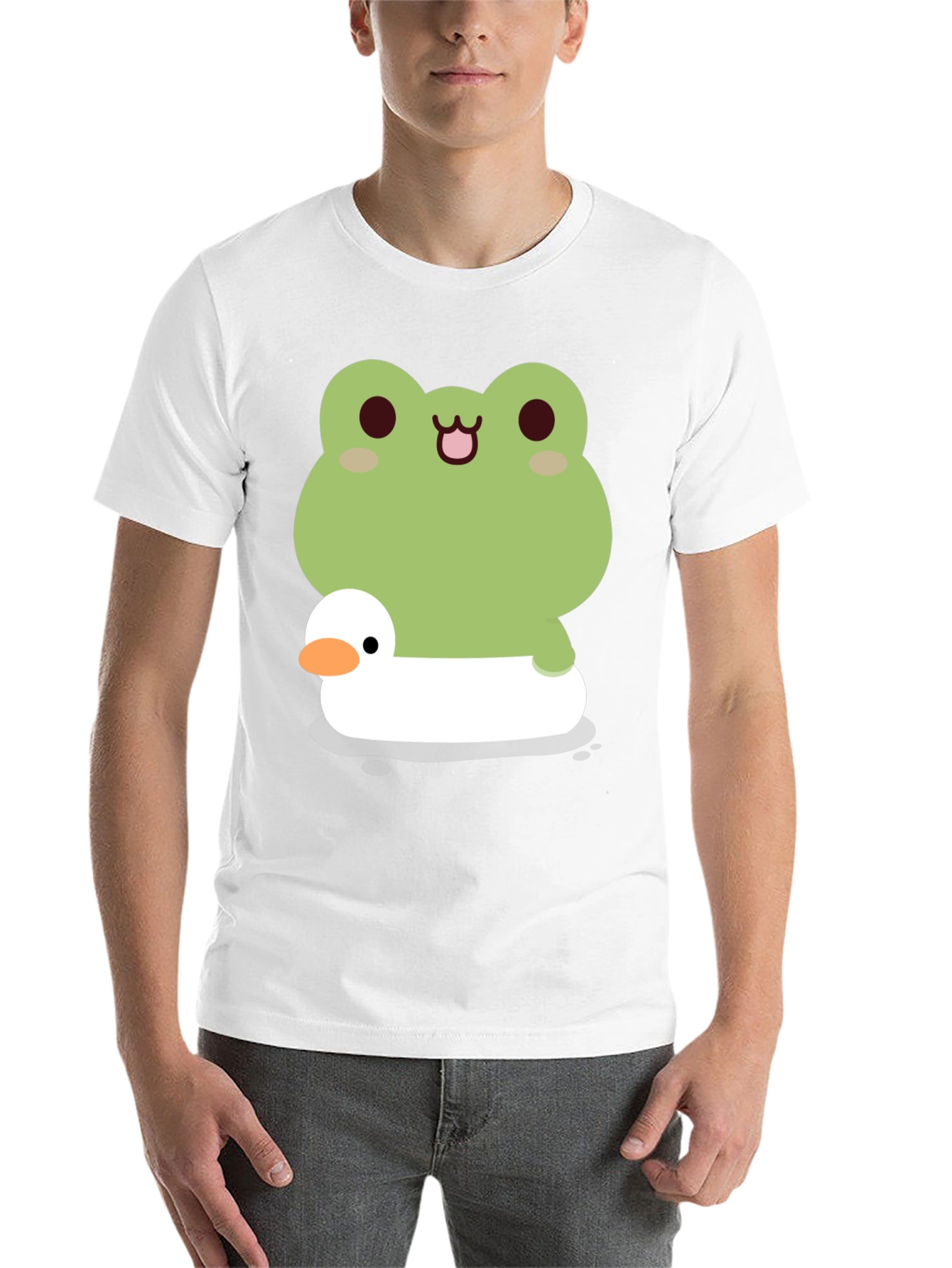 Black Frog and Duck T-Shirt - Cute Cartoon Graphic Tee view 14