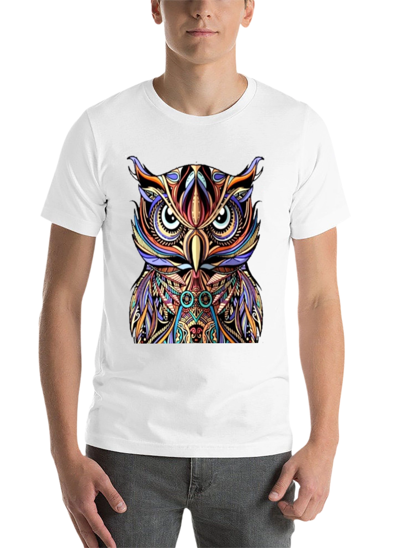Black Colorful Owl Graphic Print Tee view 14