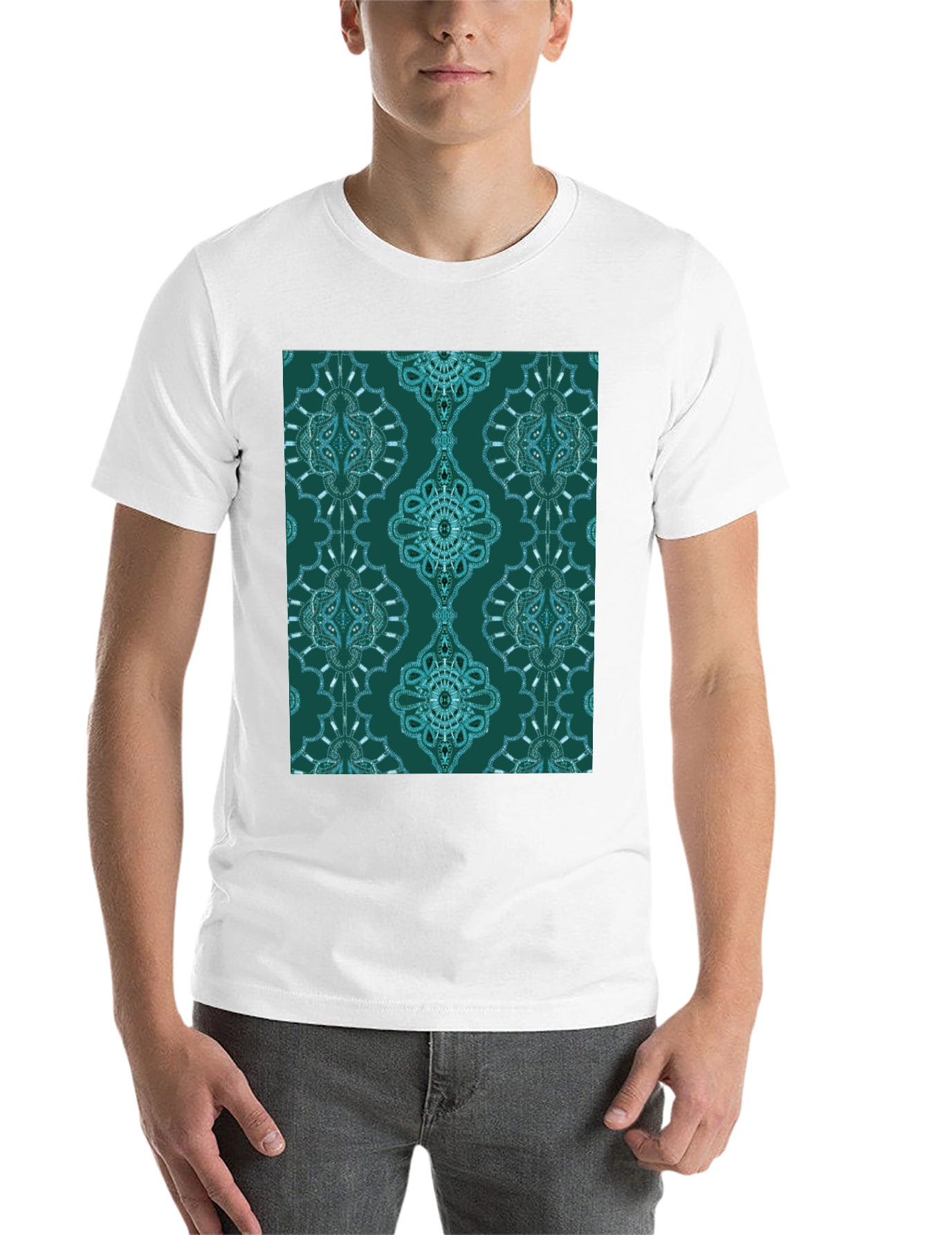 Black Stylish Patterned Teal T-Shirt view 14