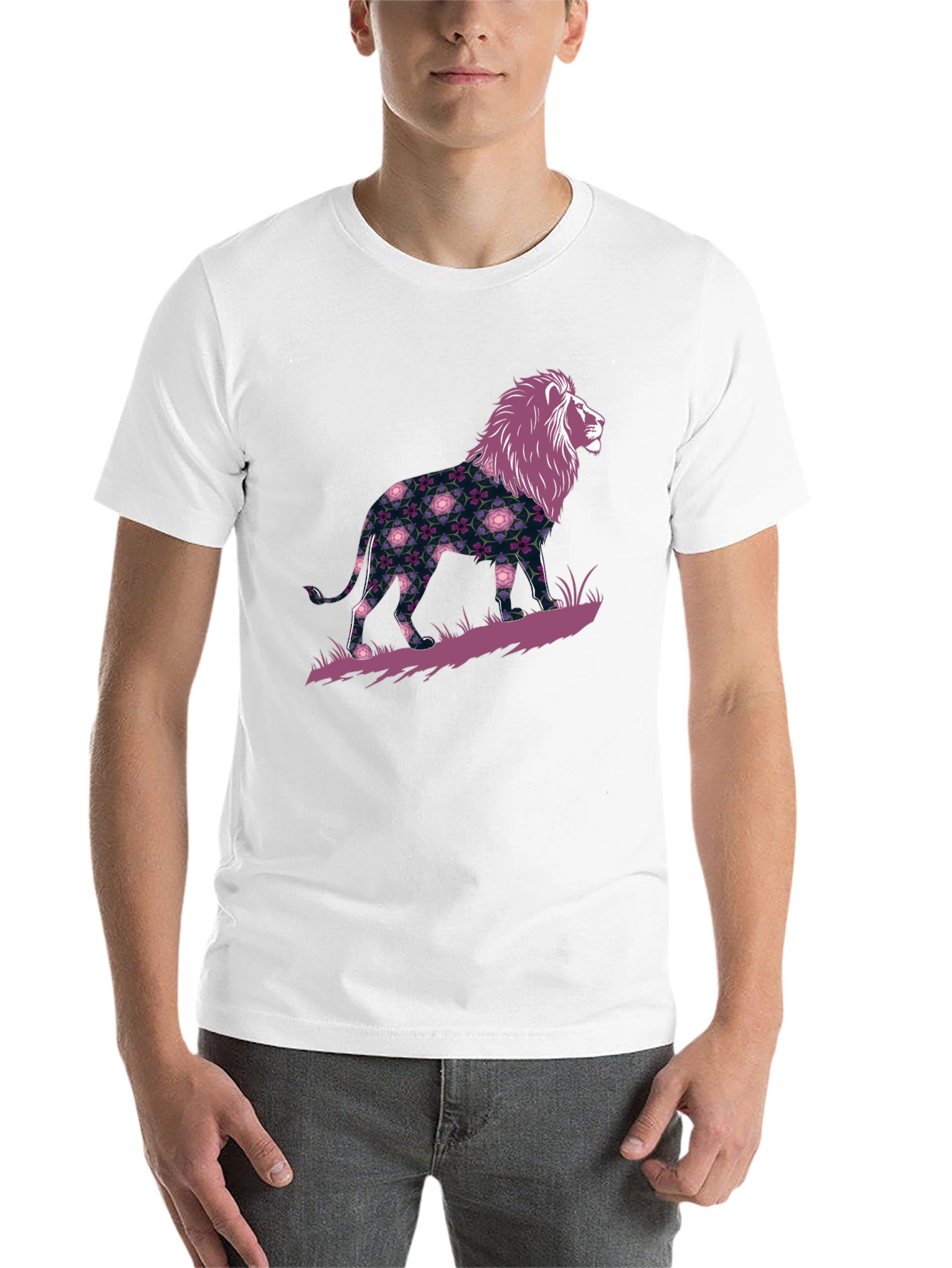 Black Floral Lion Graphic Tee - Men's Black T-Shirt view 14