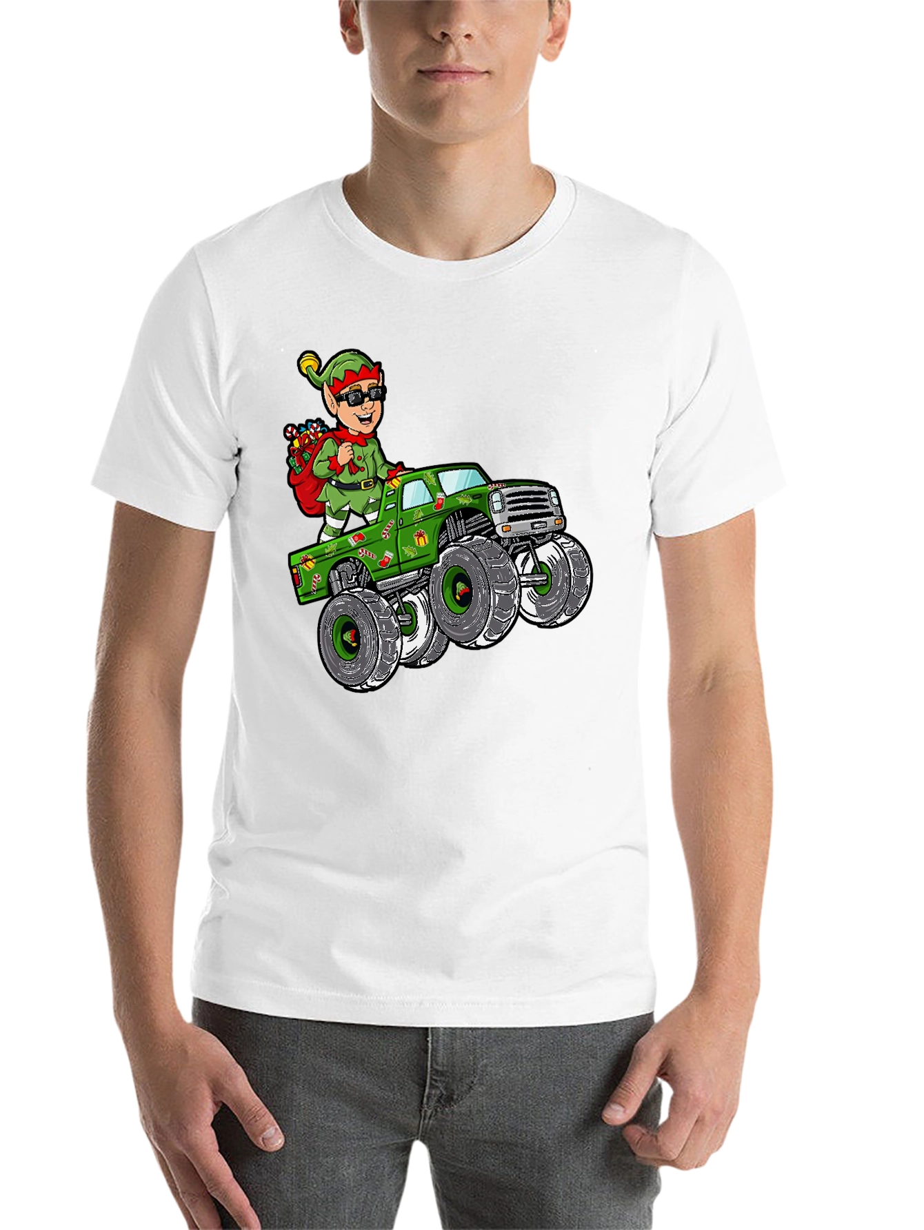 Elf Monster Truck Christmas Graphic Tee - 14