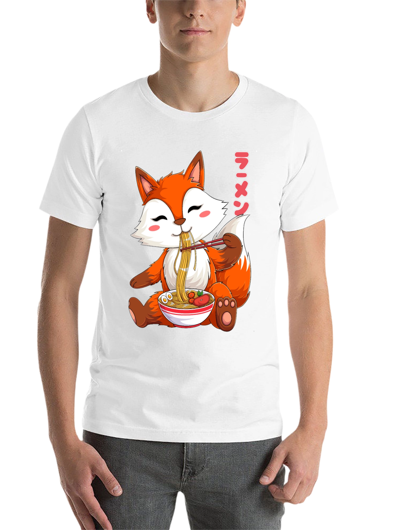 Black Cute Fox Ramen T-Shirt, Kawaii Anime Tee view 14