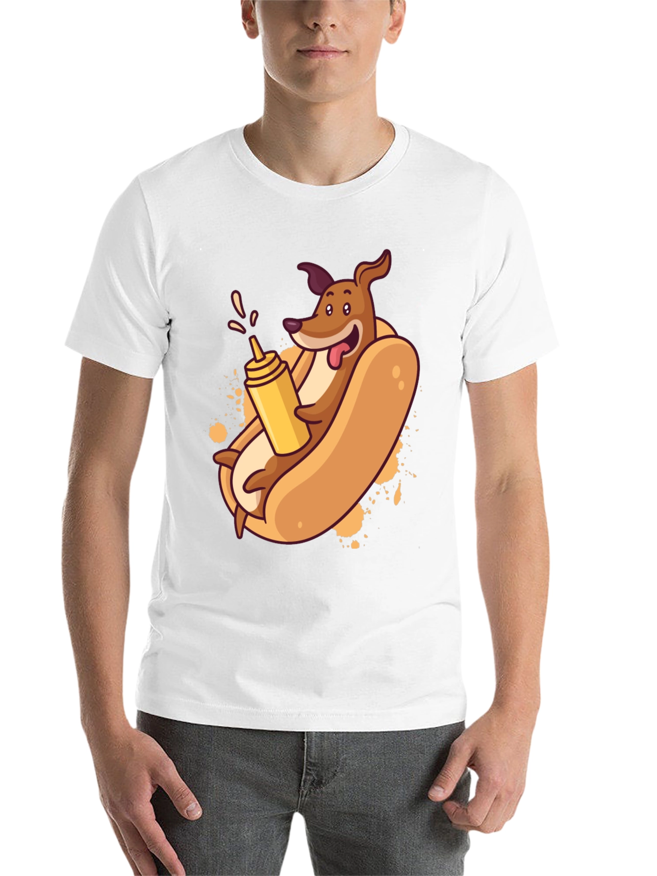 Black Funny Dachshund Hot Dog Cartoon T-Shirt view 14