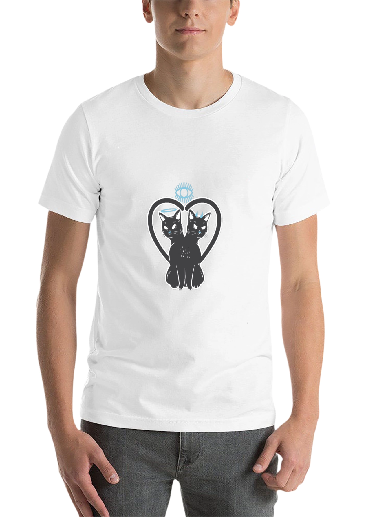 Black Two-Headed Cat Heart Graphic Tee view 14