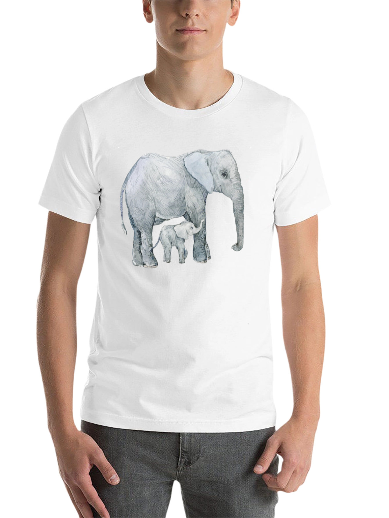 Black Elephant and Calf Graphic Tee - Black Cotton Comfort view 14