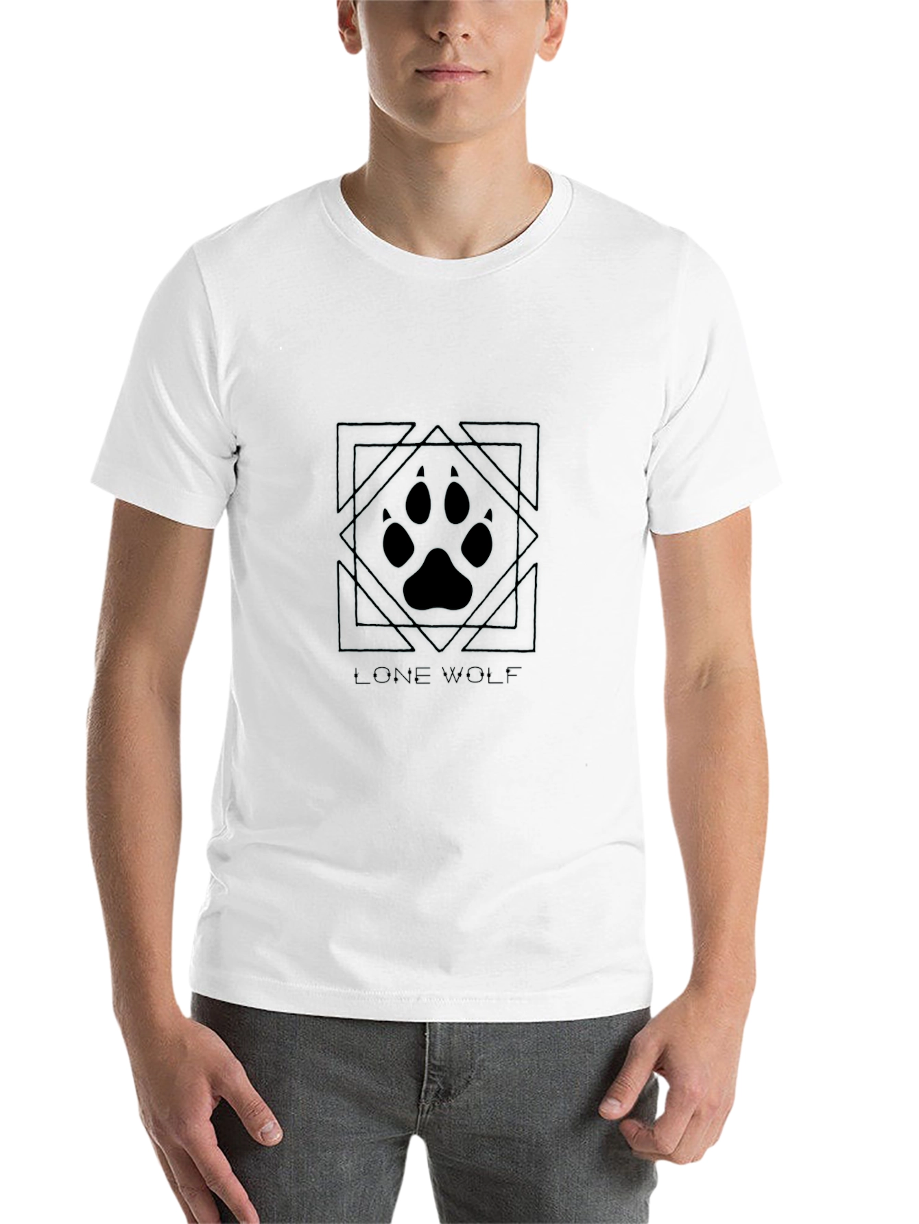 Black Lone Wolf Paw Print Graphic Tee - Black Cotton Blend view 14