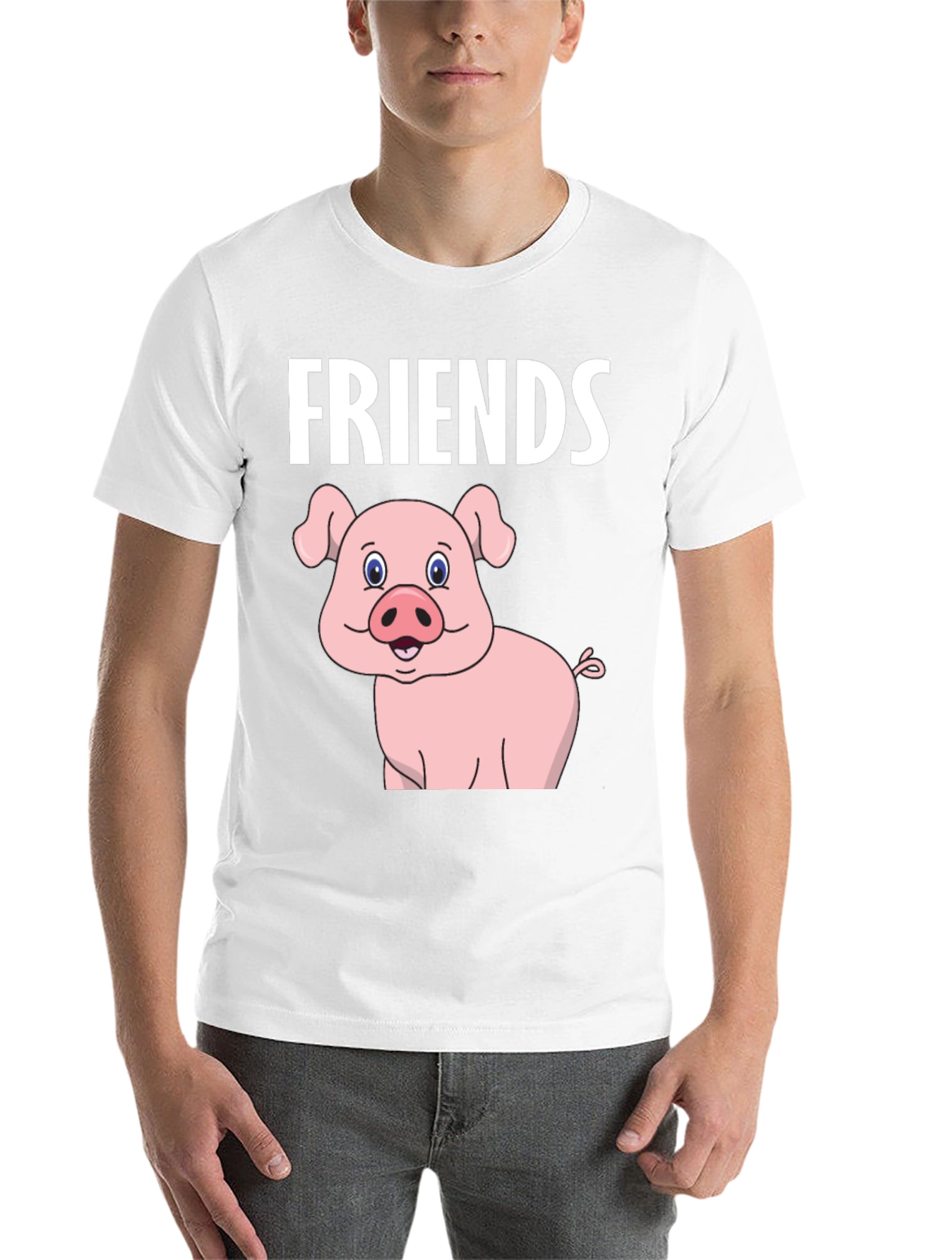 Black Friends Pig Cartoon Black Tee view 14