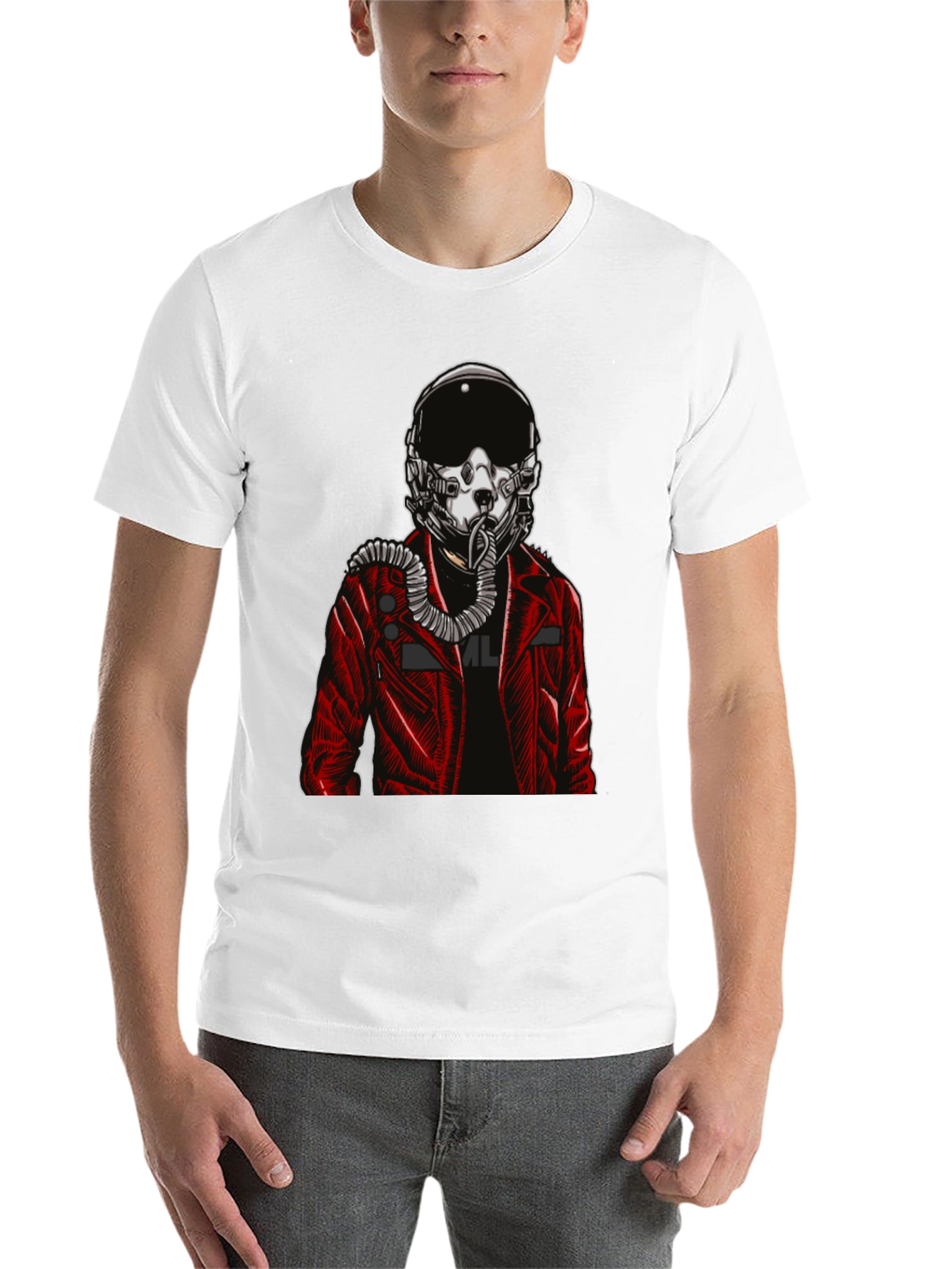 Black Pilot Helmet Graphic Tee - Bold Black Cotton Shirt view 14