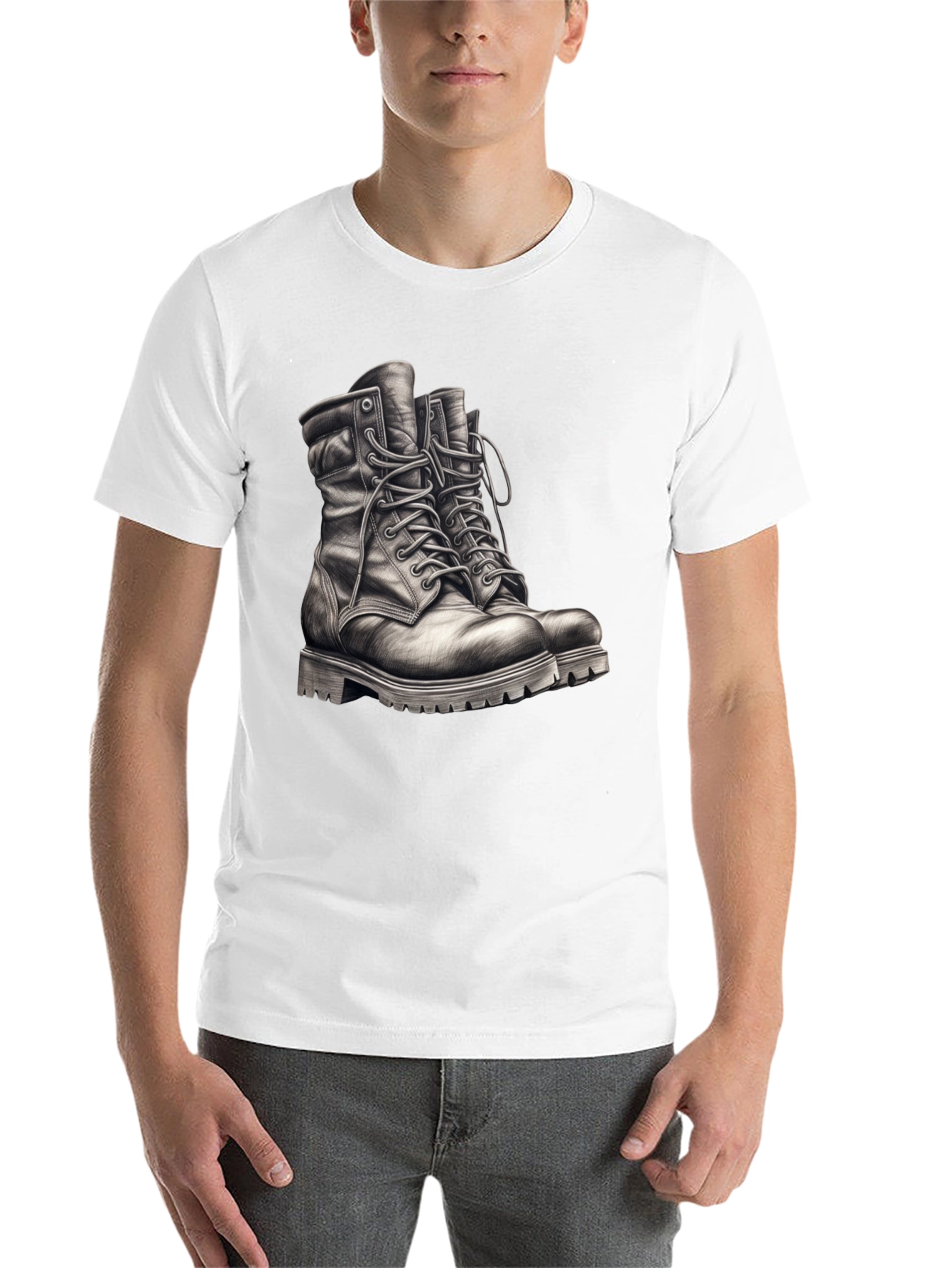 Black T-Shirt with Boots Graphic Tee - 14