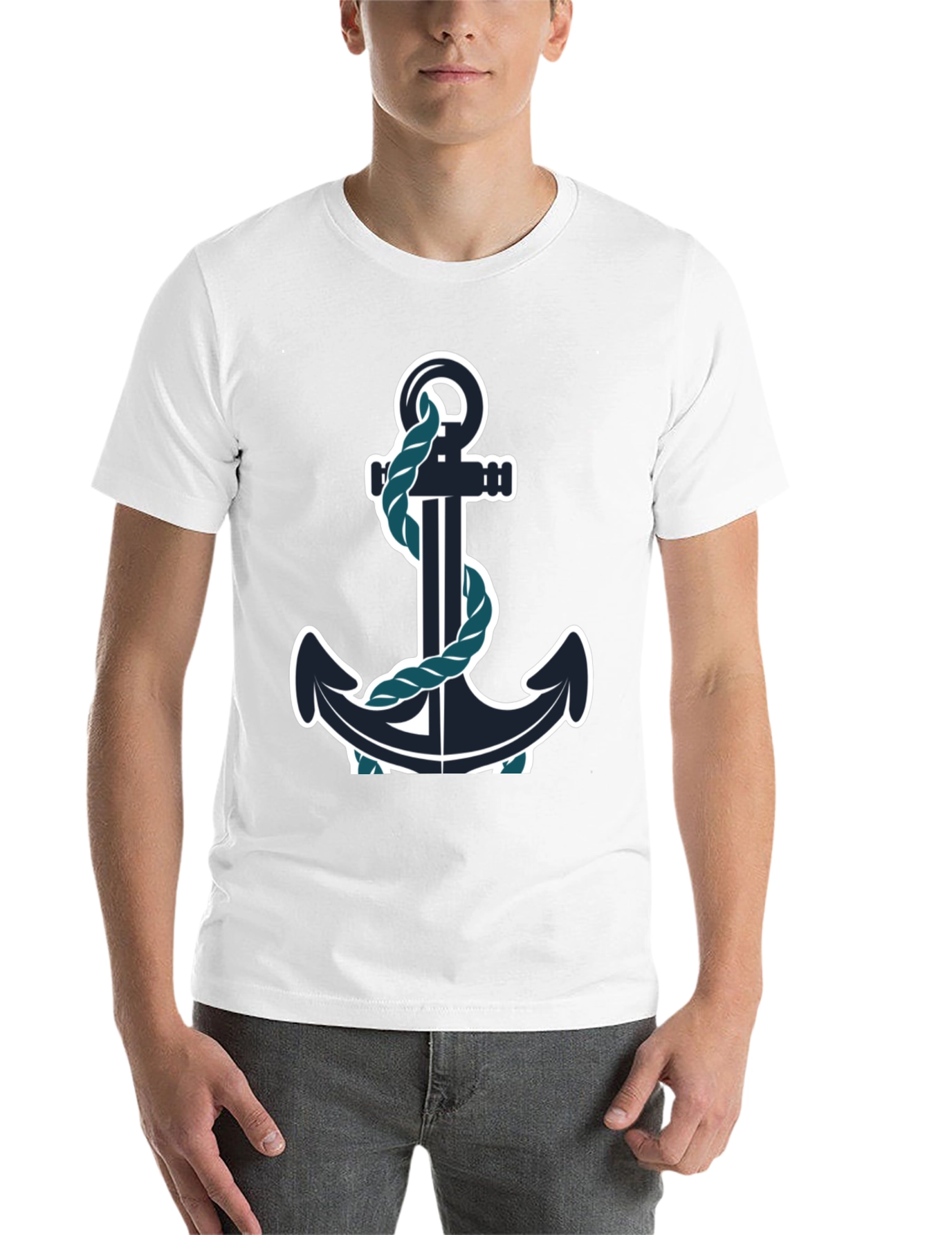 Black Nautical Anchor Graphic Tee - Black Cotton Blend view 14