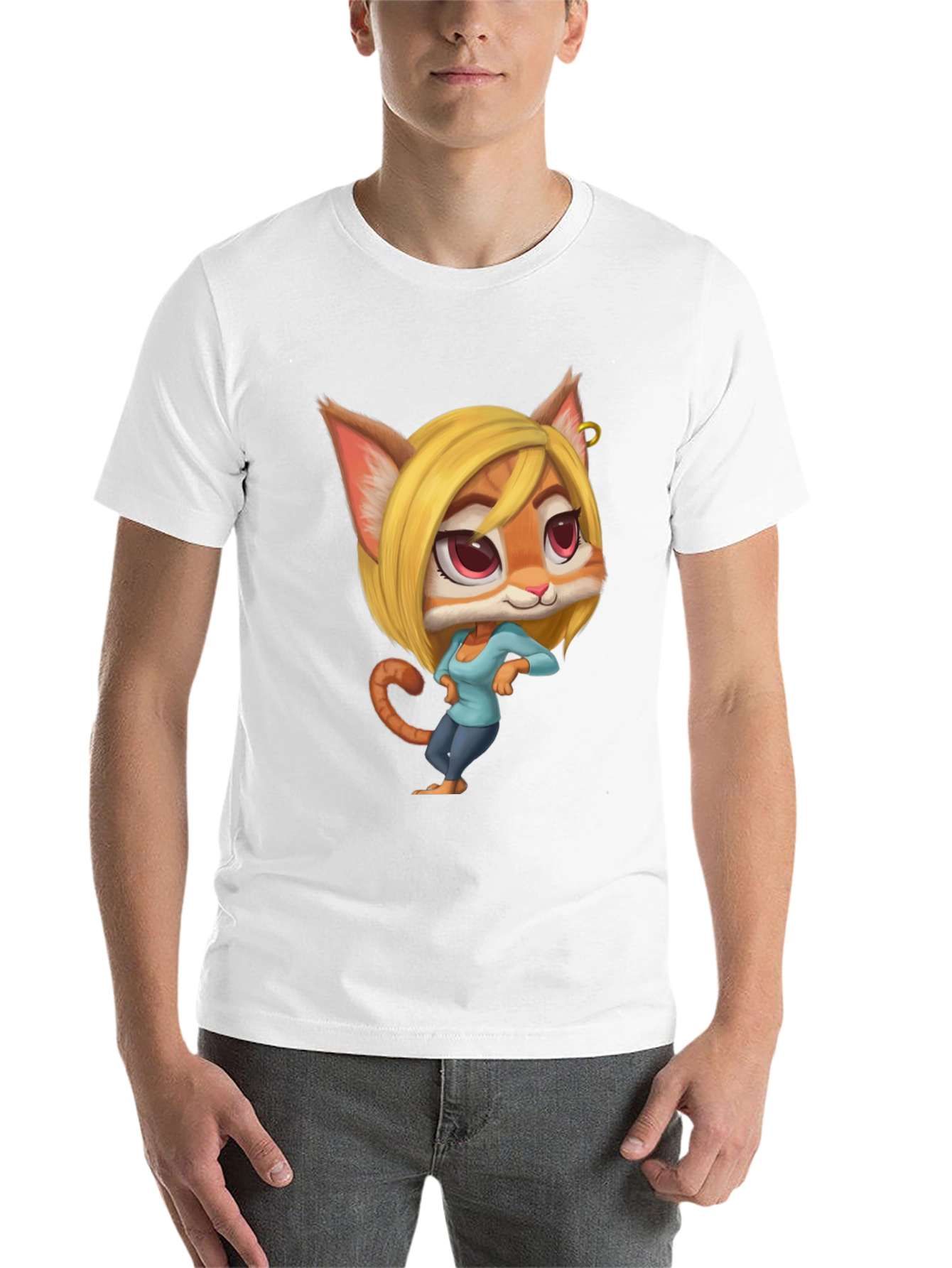 Black Cartoon Cat Girl T-Shirt - Unique Design view 14
