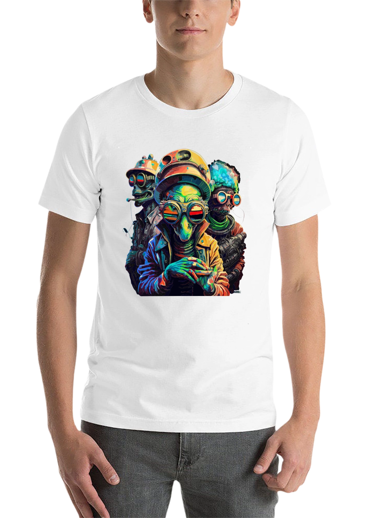 Colorful Alien Crew Graphic Black T-Shirt - 14