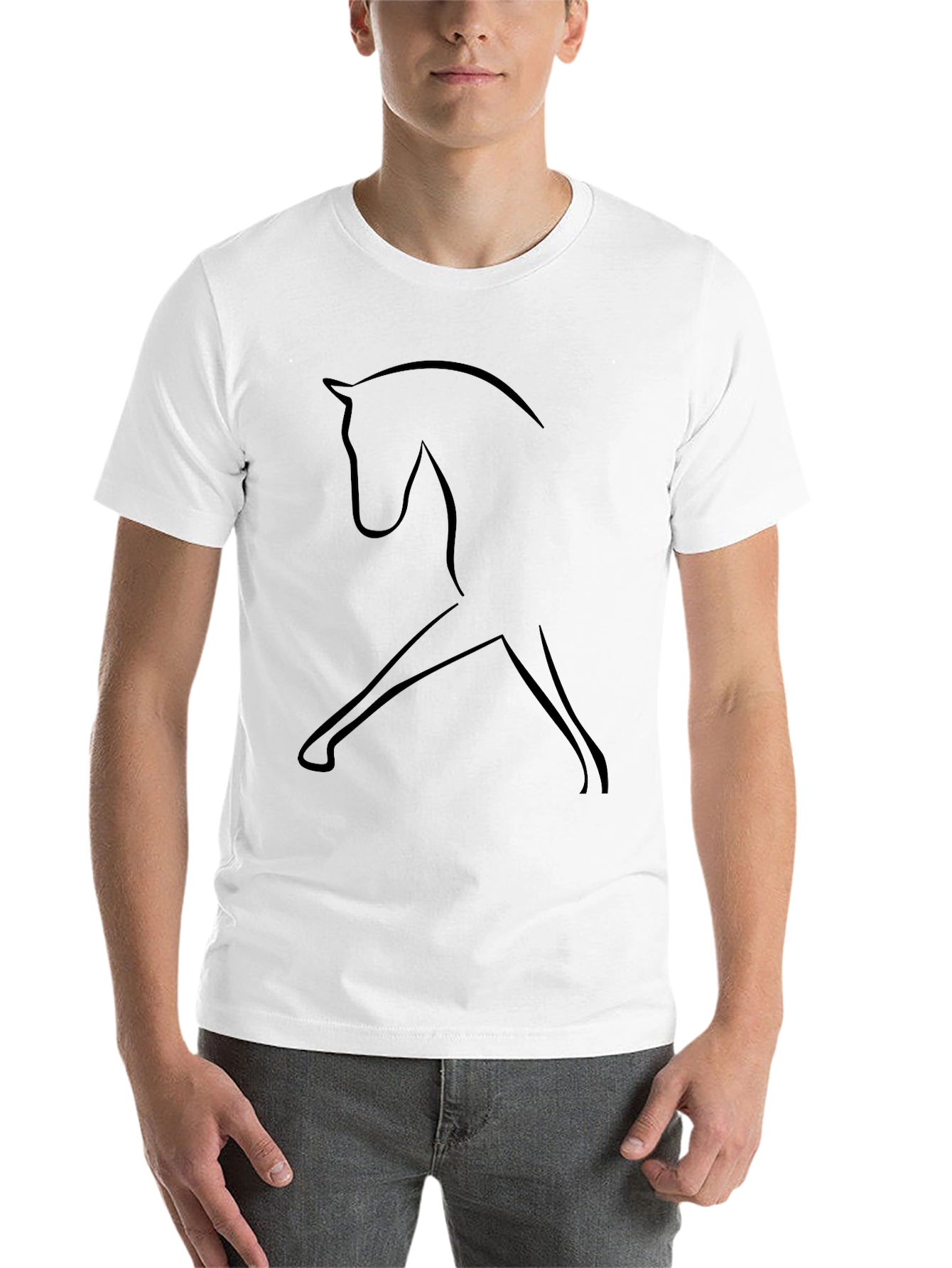 Black Minimalist Horse Outline Black T-Shirt view 14
