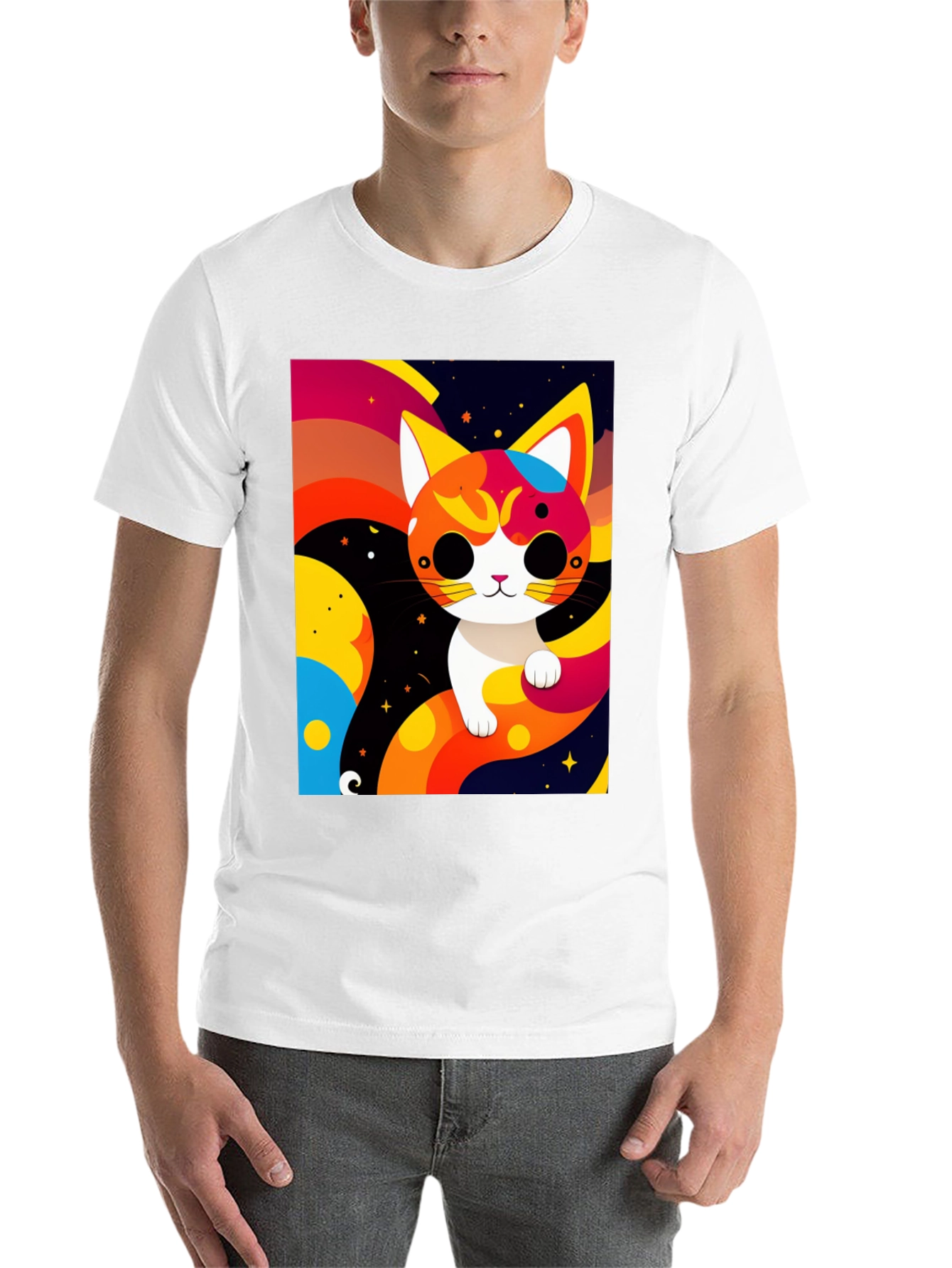 Black Cartoon Cat Graphic Tee - Modern Artistic Design view 14