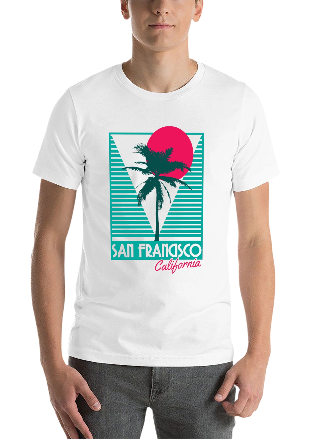 Black Retro San Francisco T-Shirt Palm Tree Sunset Design view 14