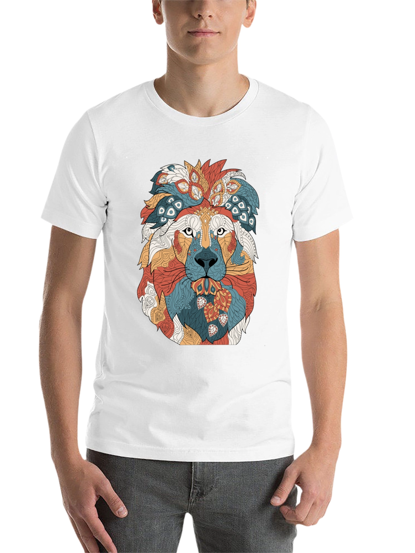Black Lion Graphic Print Crew Neck T-Shirt - Artistic Design view 14