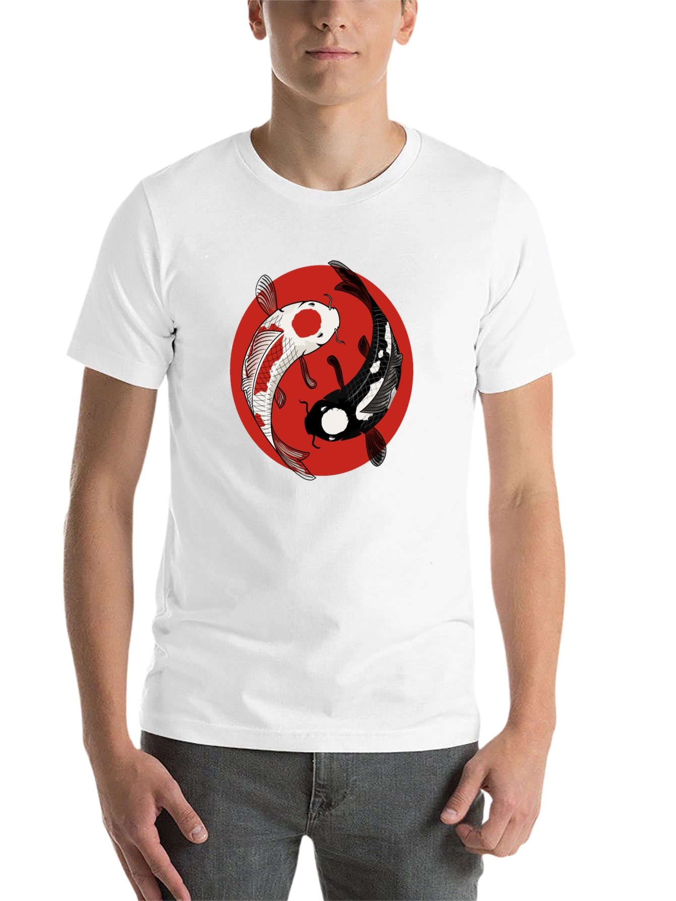 Black Yin Yang Koi Fish Graphic Tee - Black Cotton T-Shirt view 14