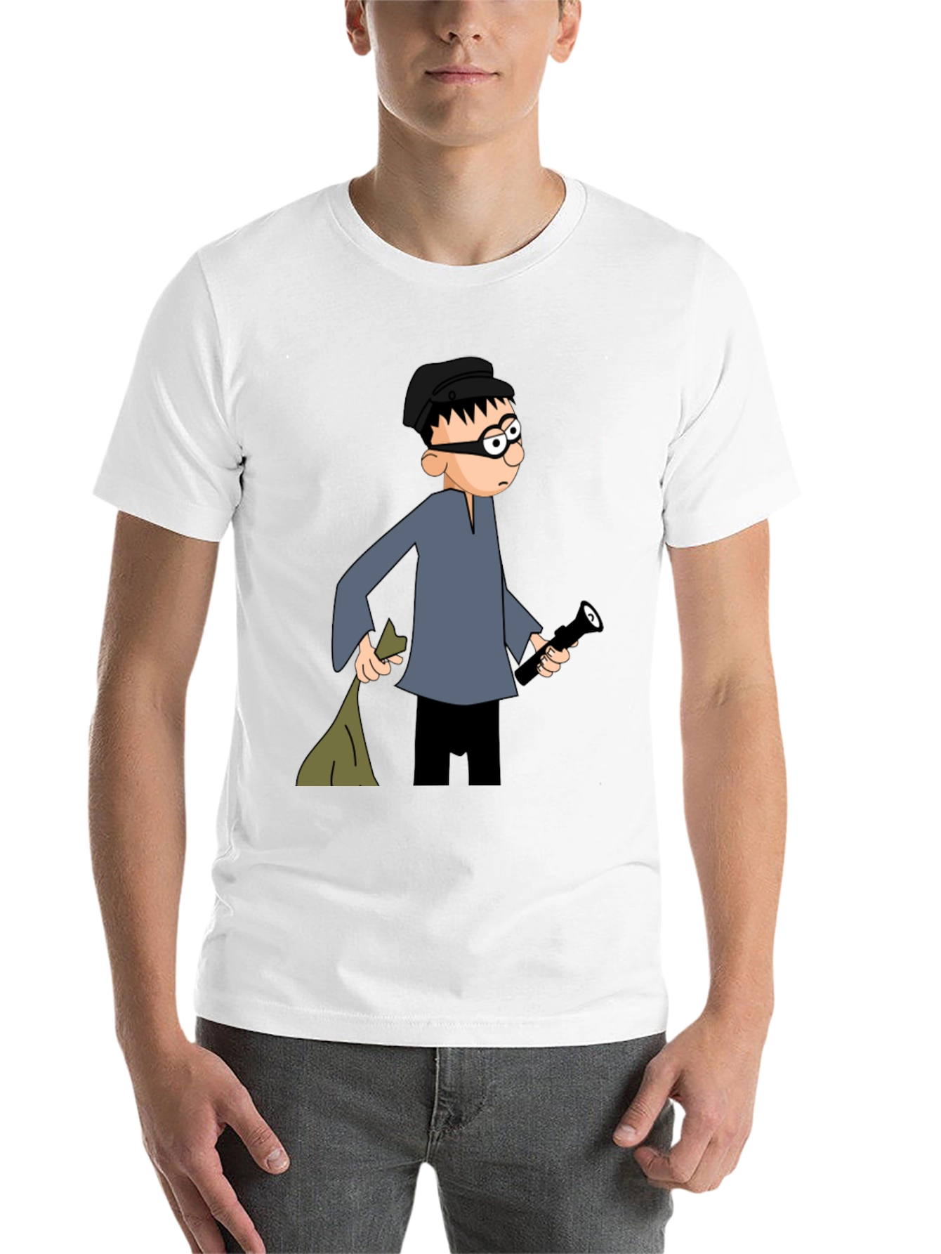 Black Cartoon Burglar Black T-Shirt view 14